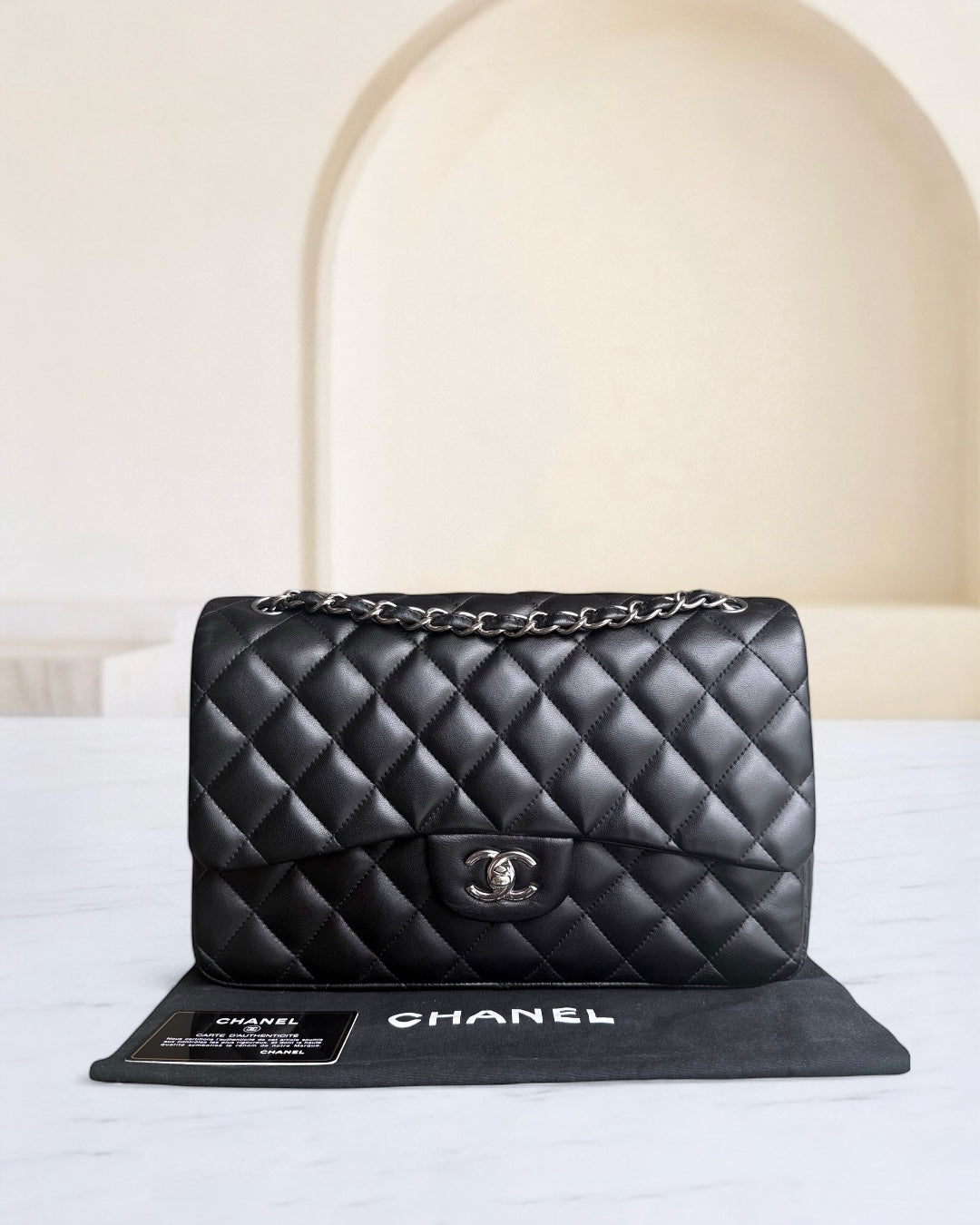 Chanel Classic Flap Jumbo - Double Flap 30CM Quilted Lambskin Black Silver Hardware Series 15
