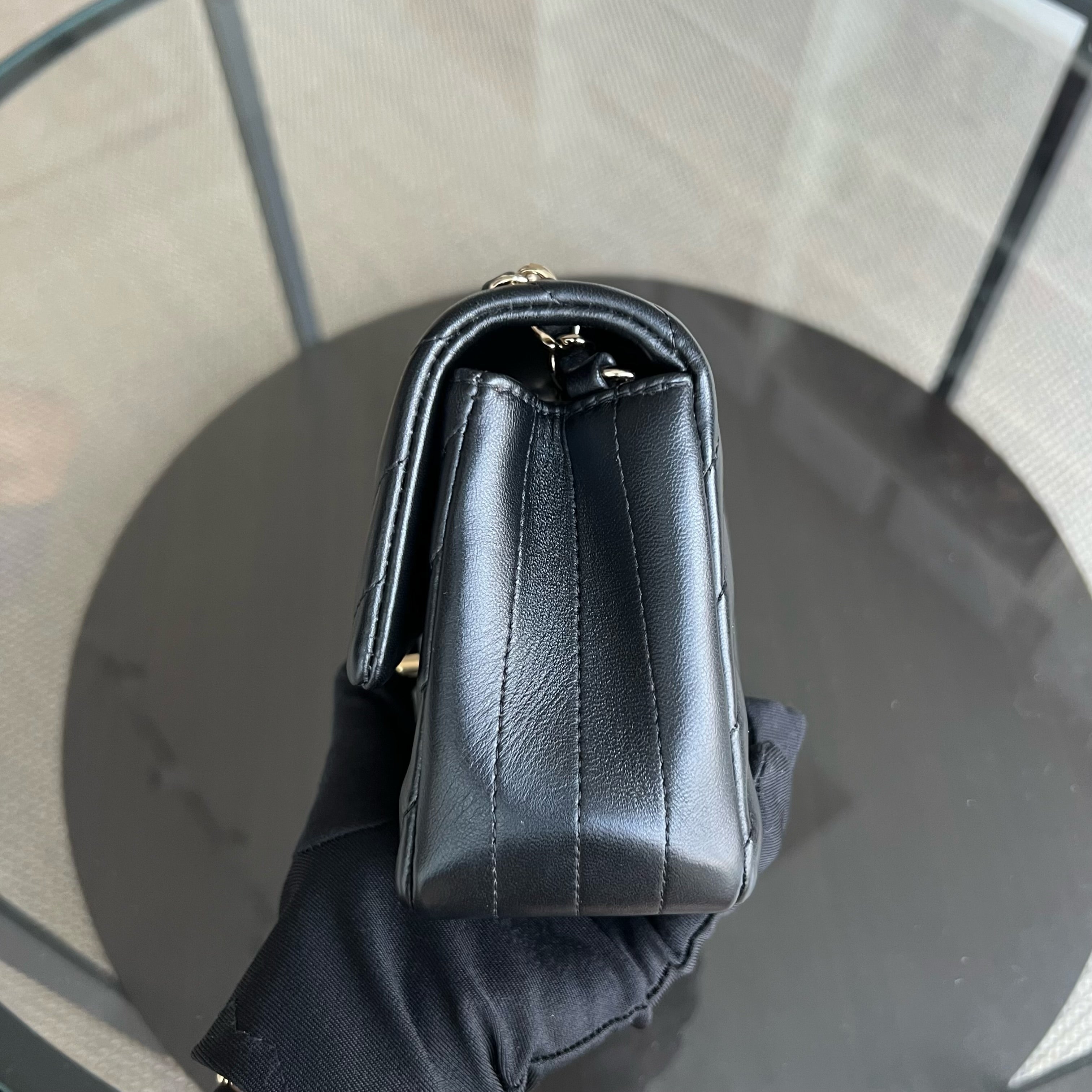 *Full Set, Receipt* Mini Rectangular Double Flap 20CM Chevron Lambskin Black GHW No 24