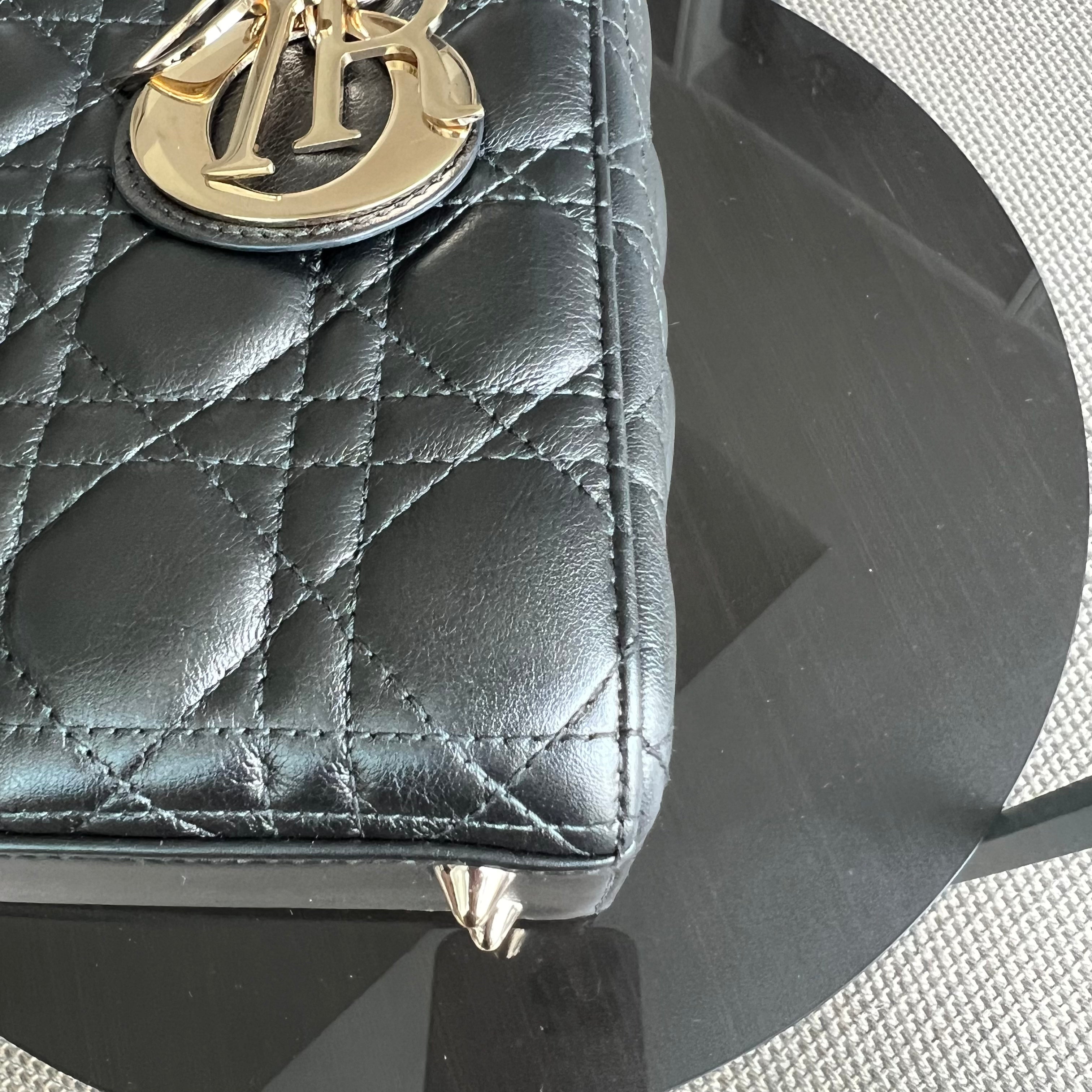 *ABC Strap* Dior Lady Small MyABC Cannage Calfskin Metallic Gunmetal Grey Golden Hardware