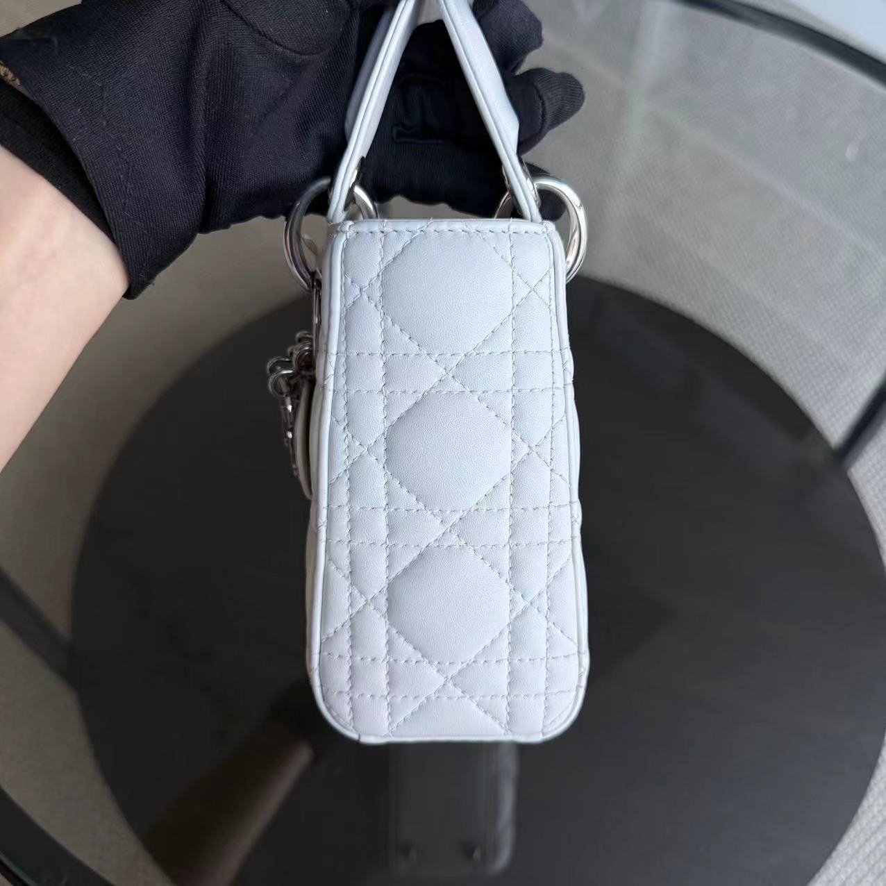 Dior Lady Mini Cannage Lambskin White Silver Hardware