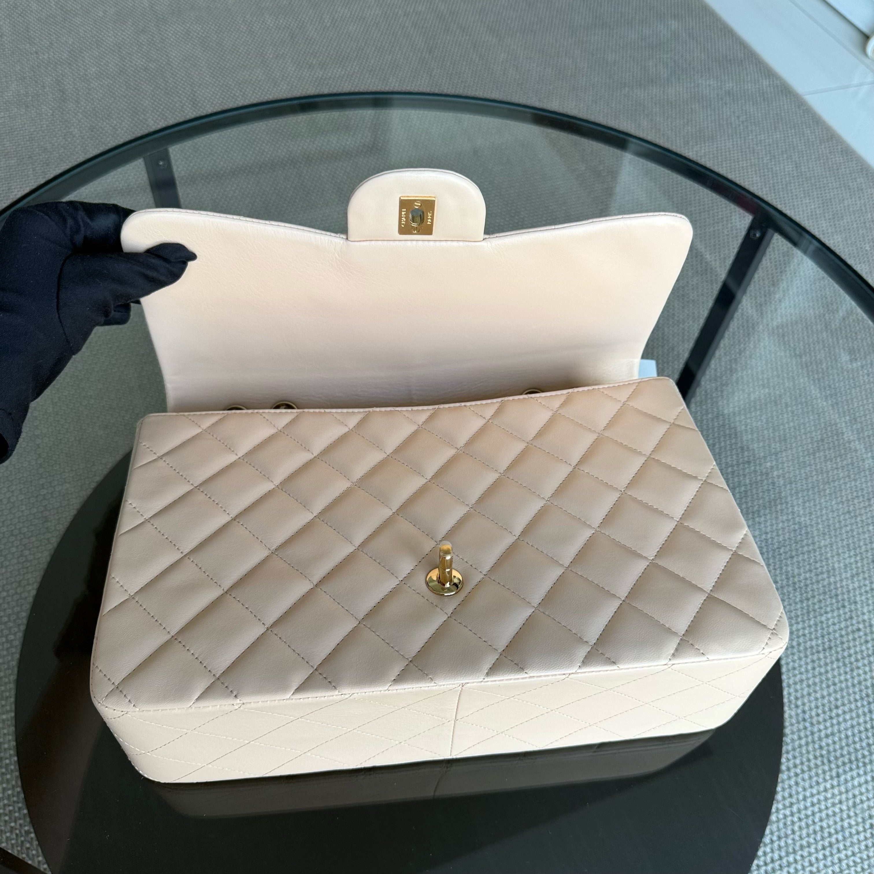 Chanel Classic Flap Jumbo - 30CM Single Flap Quilted Lambskin Beige Gold Hardware Series 13