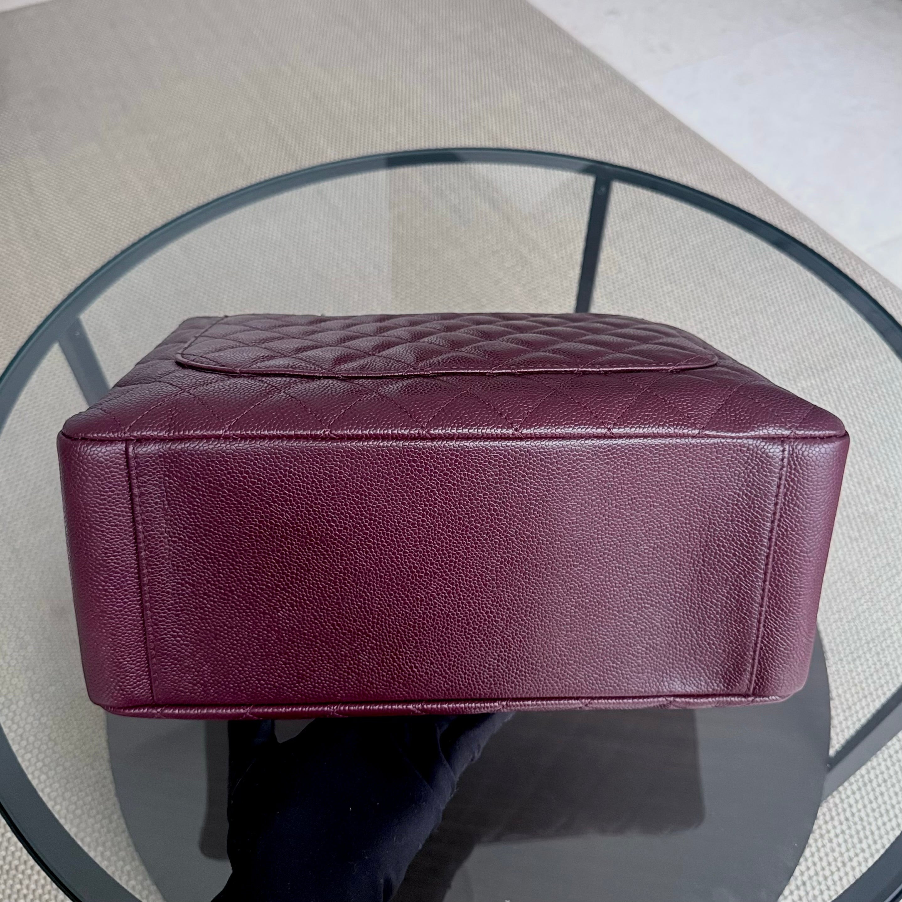 Chanel GST Grand Shopping Tote - Burgundy Caviar Quilted Silver Hardware Series 19