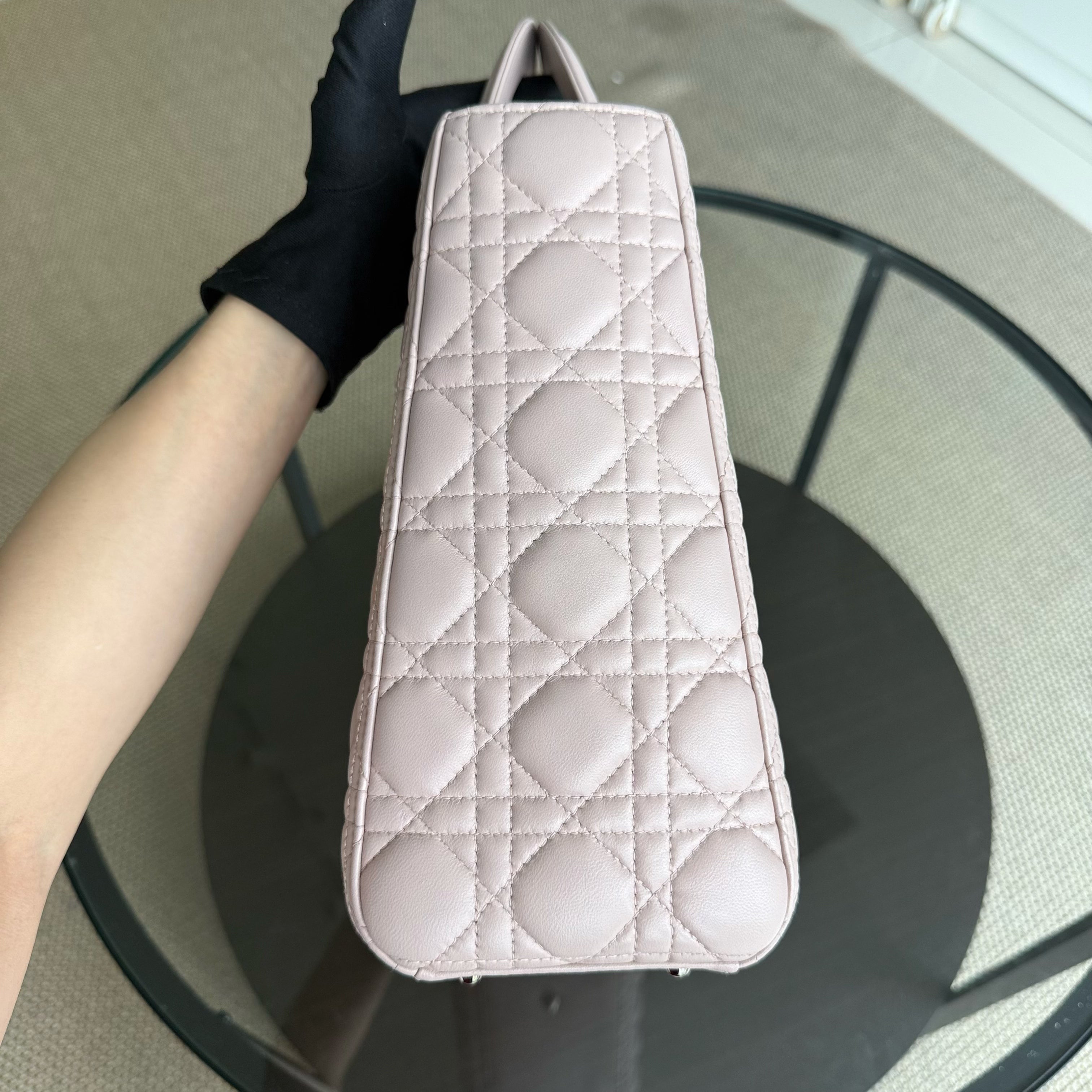 Dior Lady Large - Cannage Lambskin Light Pink Silver Hardware