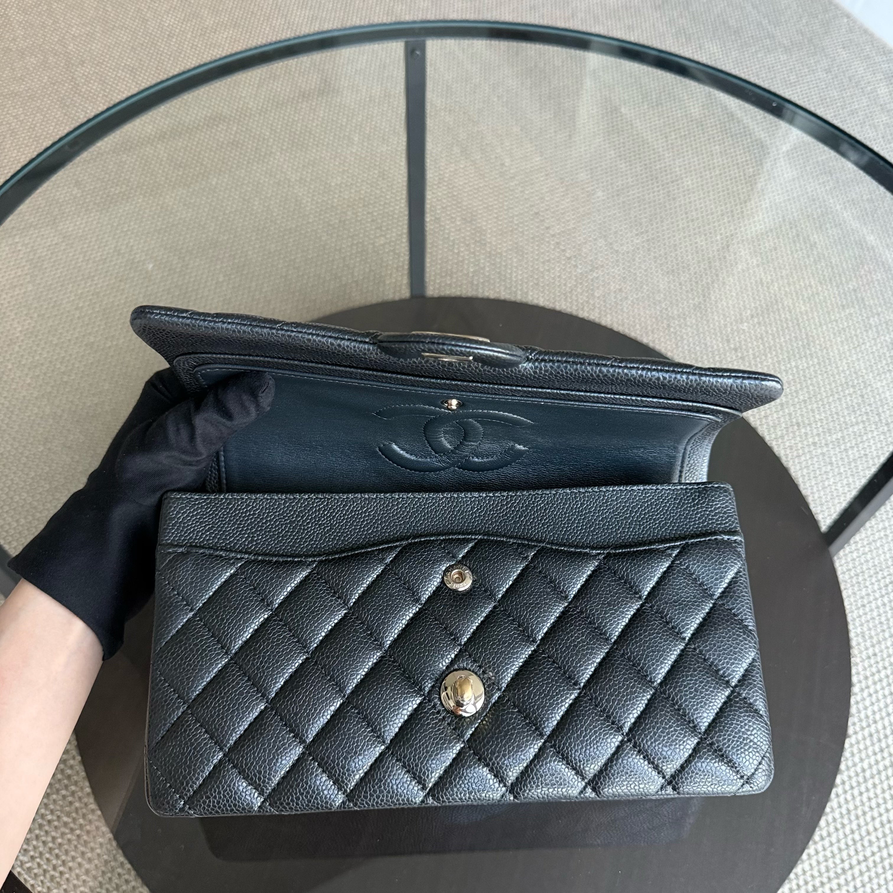 Chanel Classic Flap Medium - Caviar 25CM Quilted Grained Calfskin Charcoal Gold Hardware Series 25