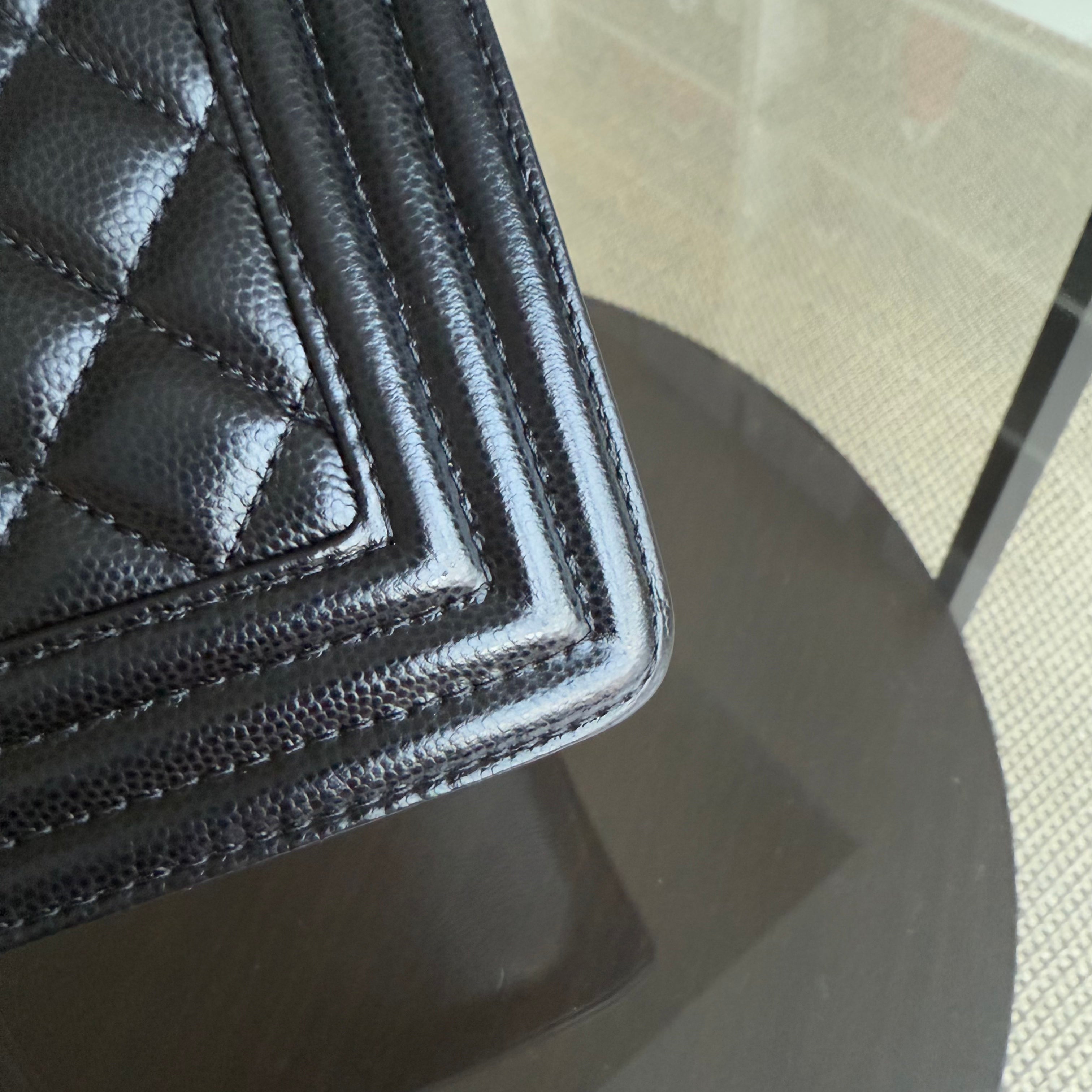 Chanel Boy Medium - Caivar 25CM Quilted Black Ruthenium Silver Hardware
