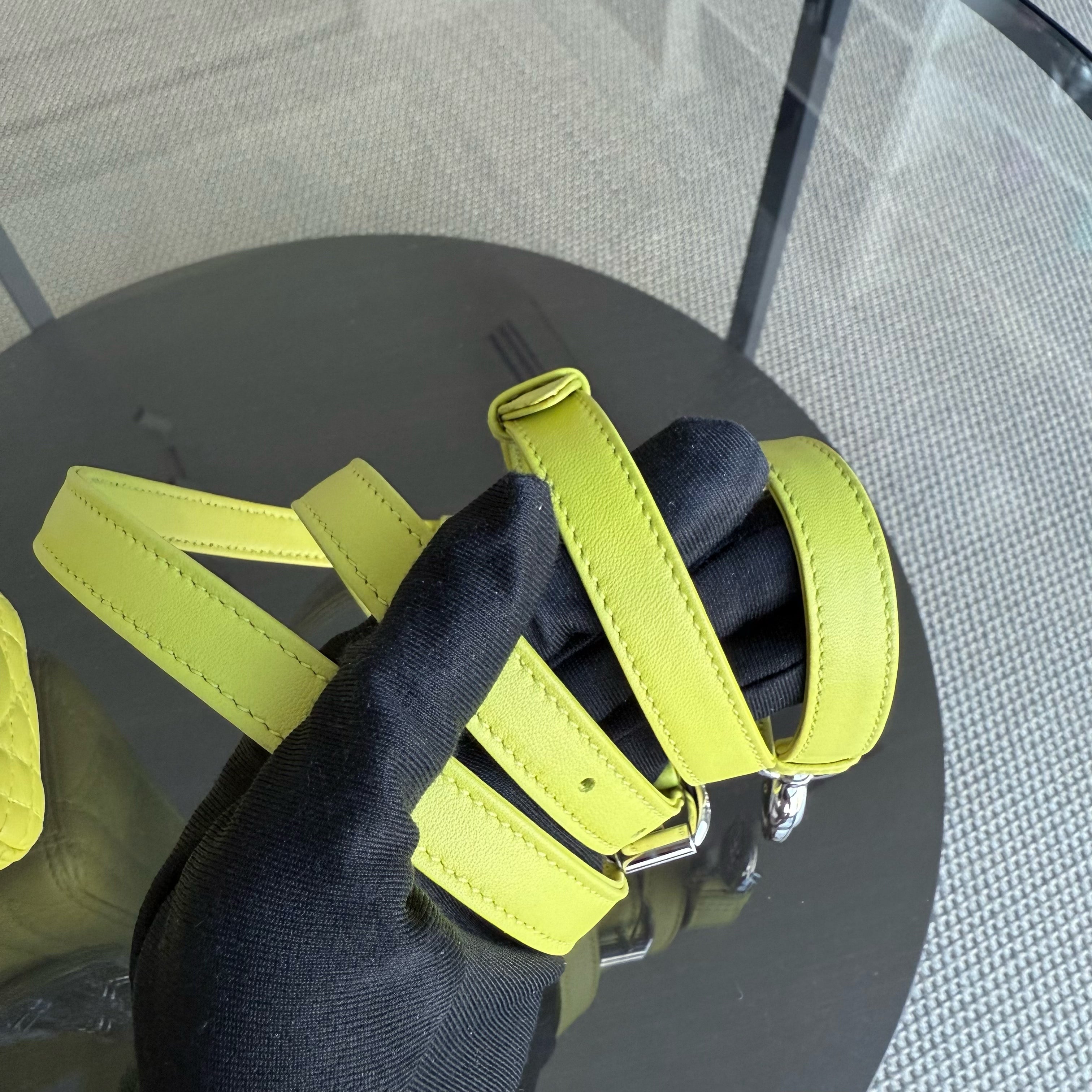 Dior Lady Mini - Cannage Lambskin Yellow Silver Hardware Adjustable Strap