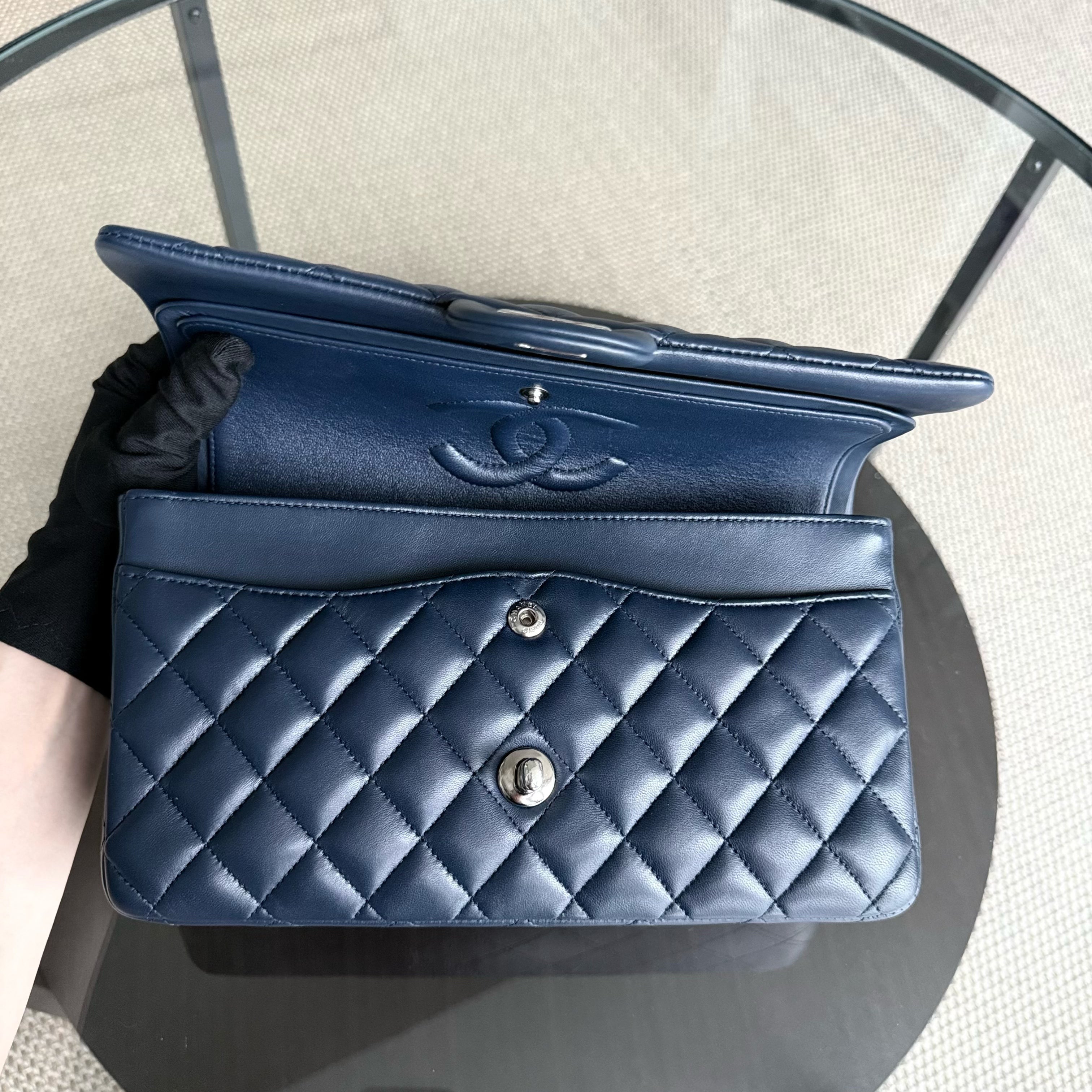 Chanel Classic Flap Medium - 25CM Quilted Lambskin Dark Blue Silver Hardware Series 22