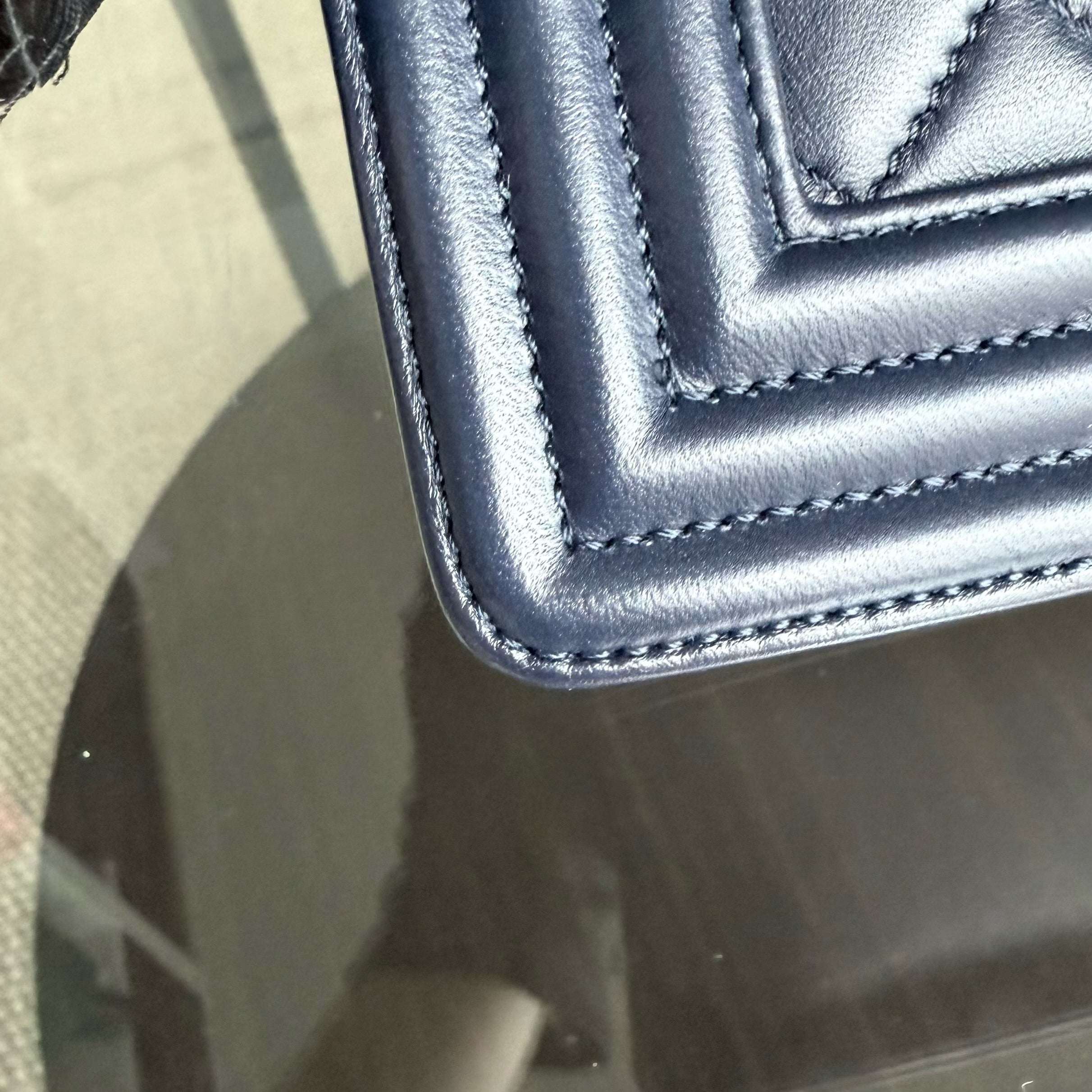 Chanel Boy New Medium - 28CM Quilted Lambskin Dark Blue Gold Hardware Series 22