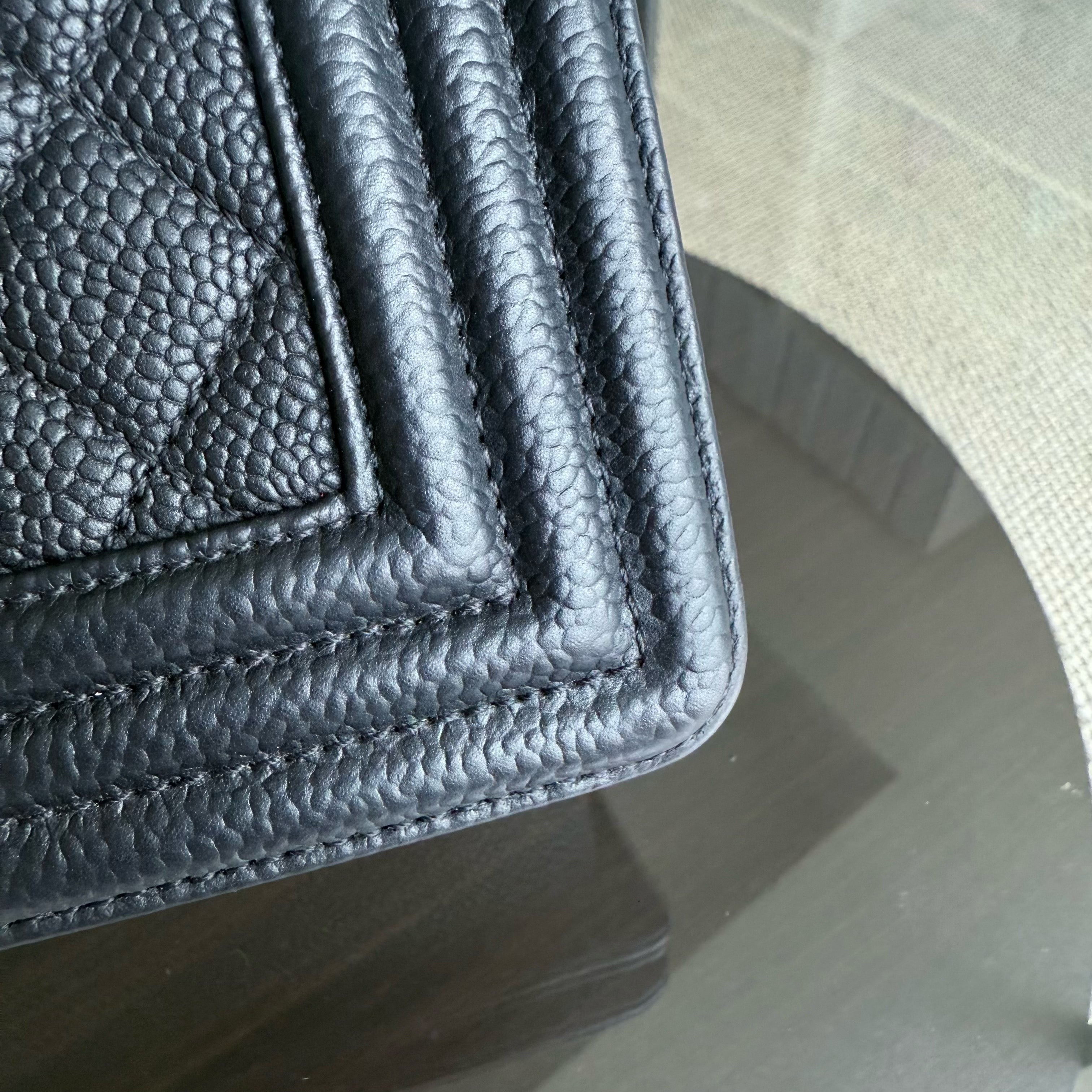 Chanel Boy Medium - Caviar 25CM Quilted Black Silver Hardware Series 17
