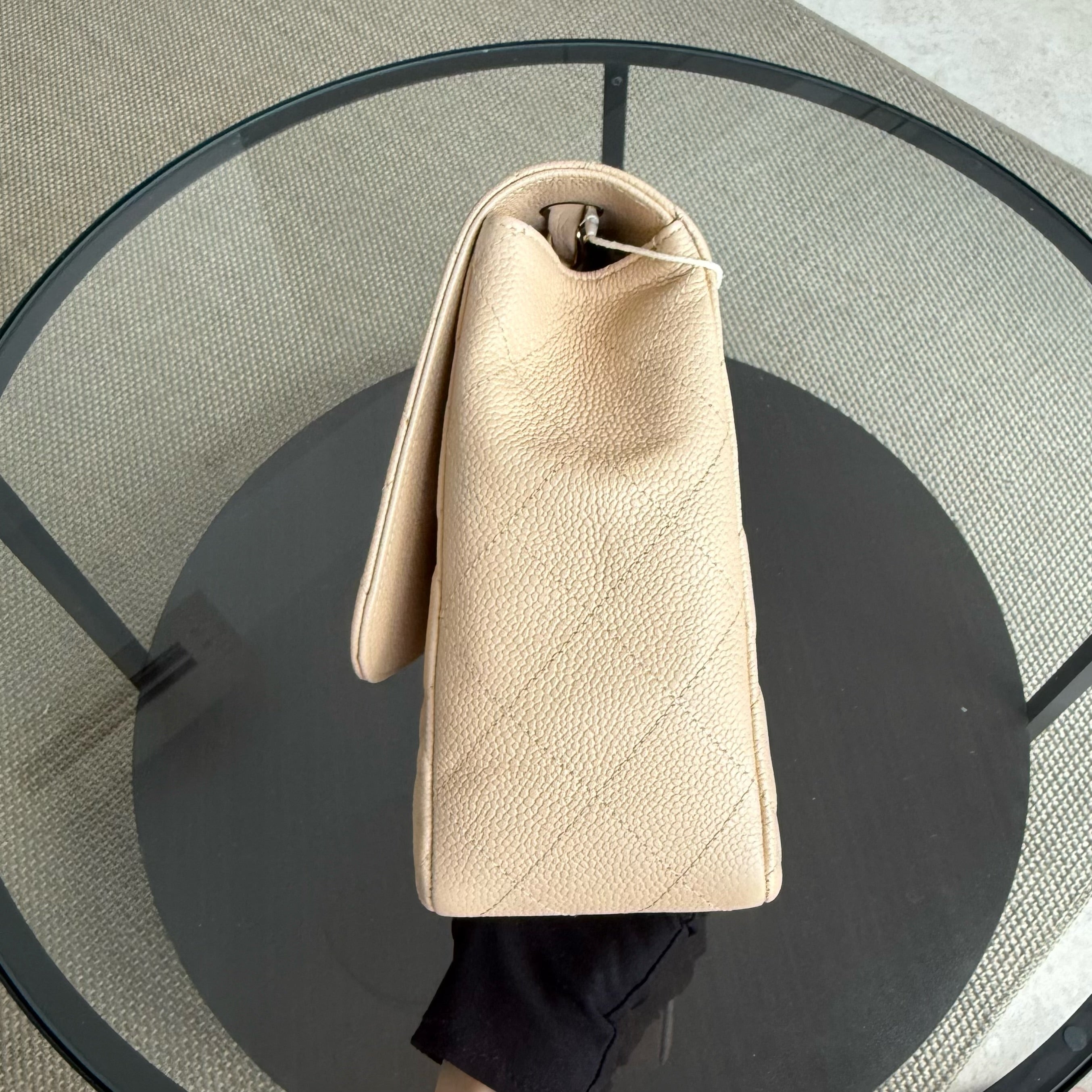 Chanel Classic Flap Jumbo - Caviar 30CM Single Flap Quilted Beige Gold Hardware Series 12