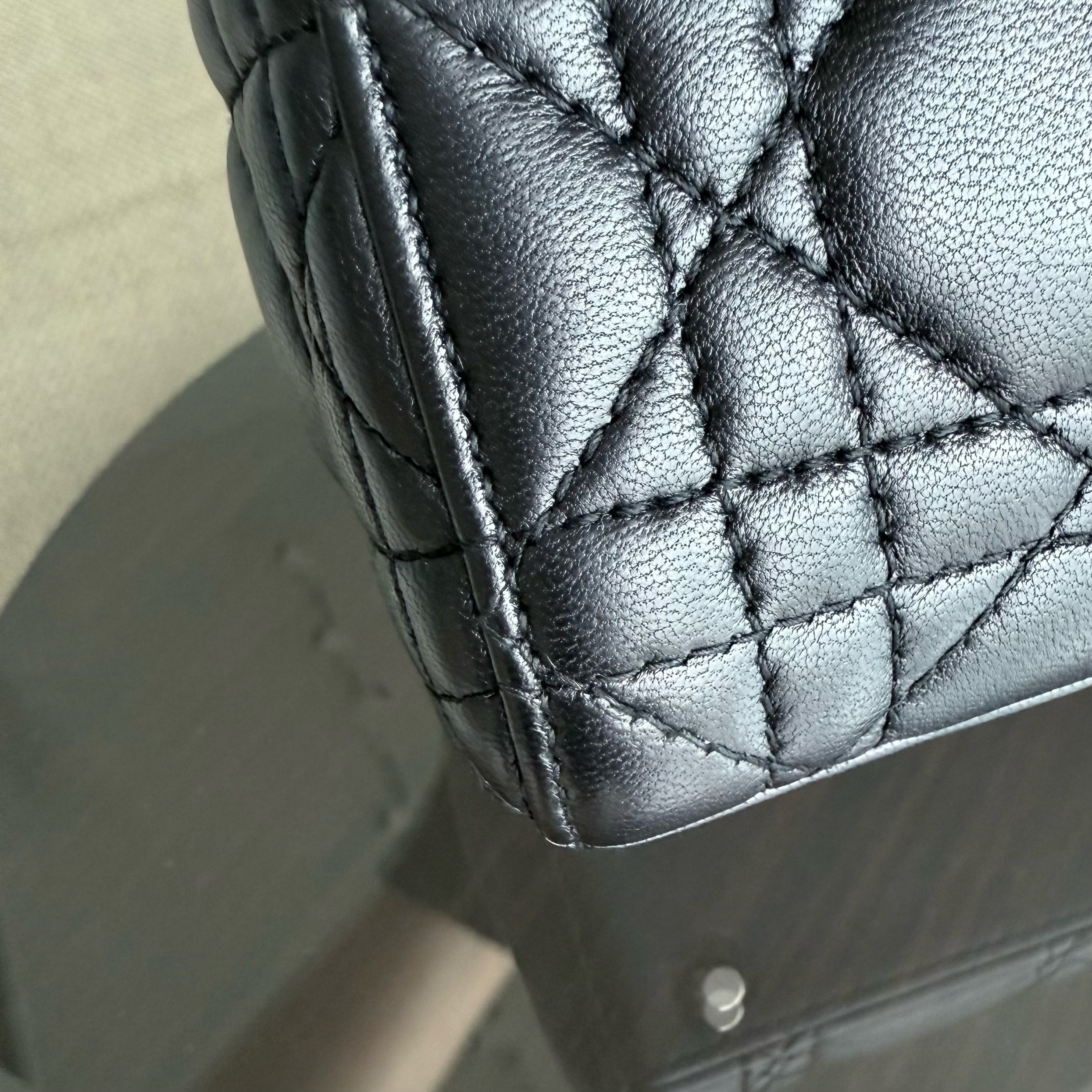 Dior Lady Mini - Cannage Lambskin Black Silver Hardware Chain Strap