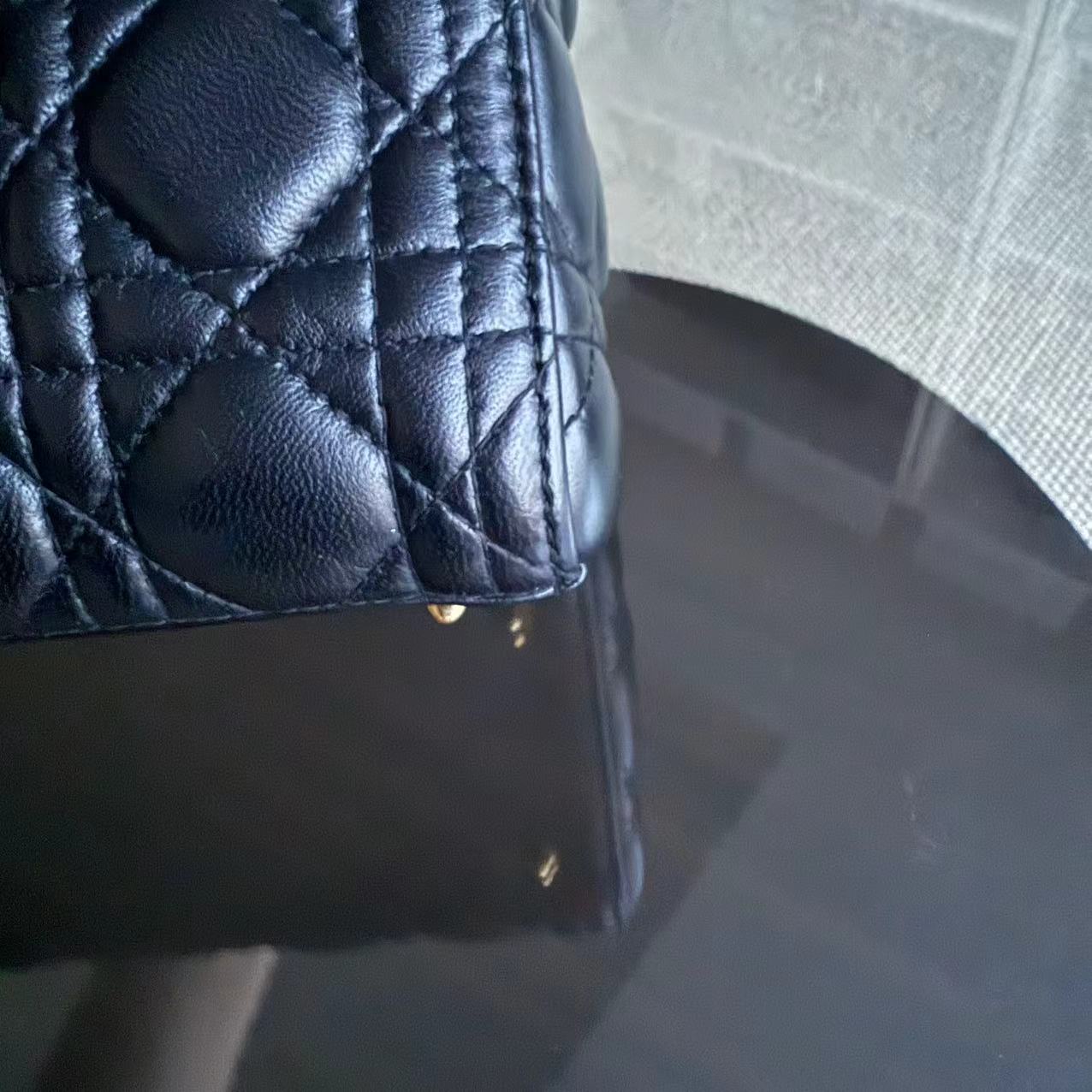 Dior Lady Medium Cannage Lambskin Black Golden Hardware