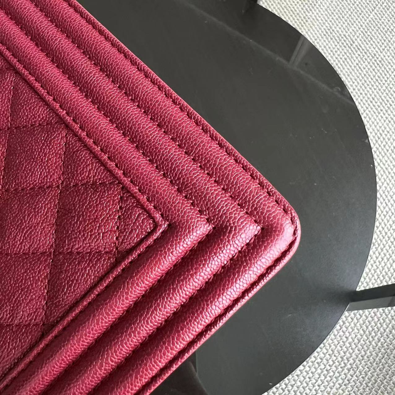 Chanel Boy Medium - Caviar 25CM Quilted Dark Red Golden Hardware Series 26