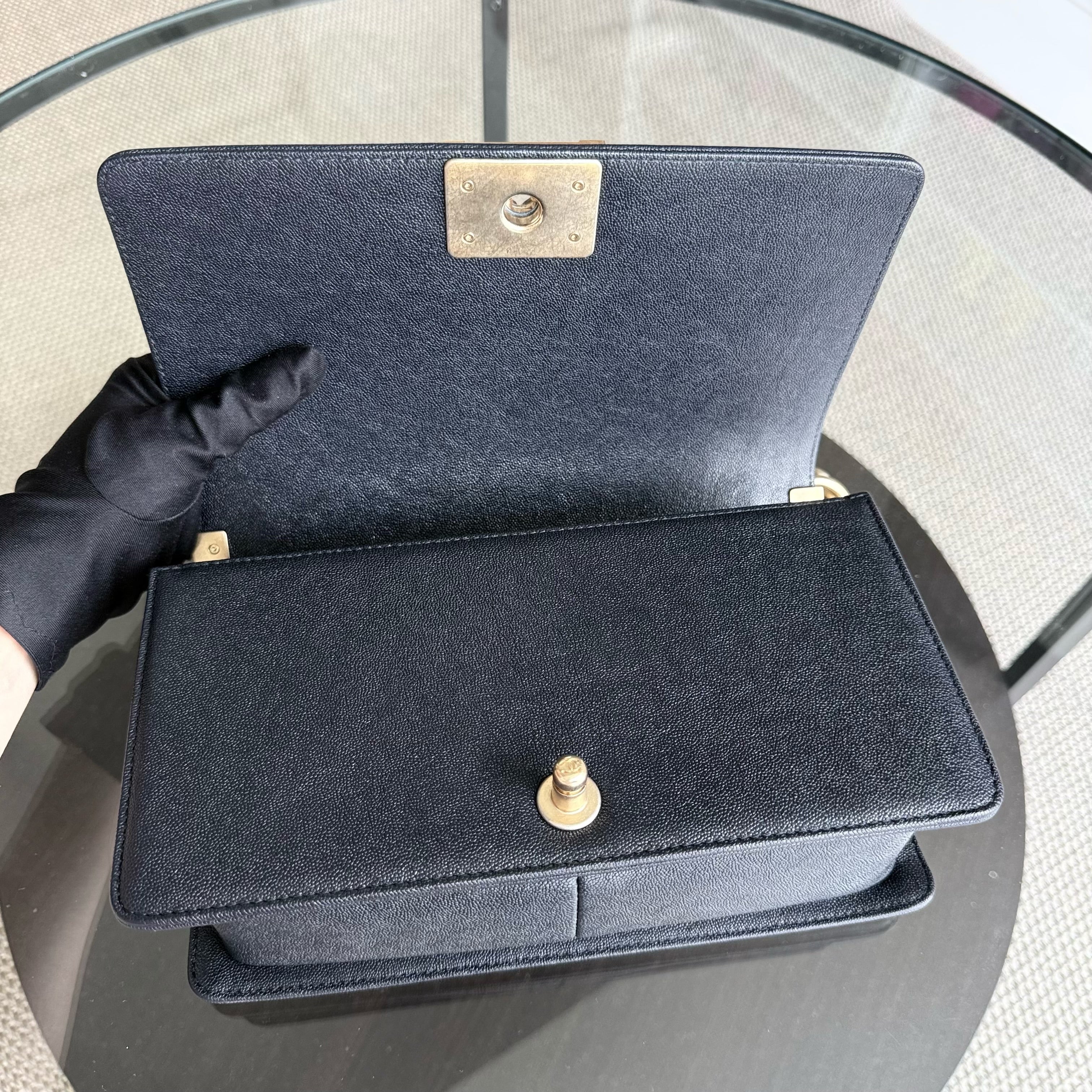 Chanel Boy Medium - Caviar 25CM Quilted Midnight Dark Blue Gold Hardware Series 26