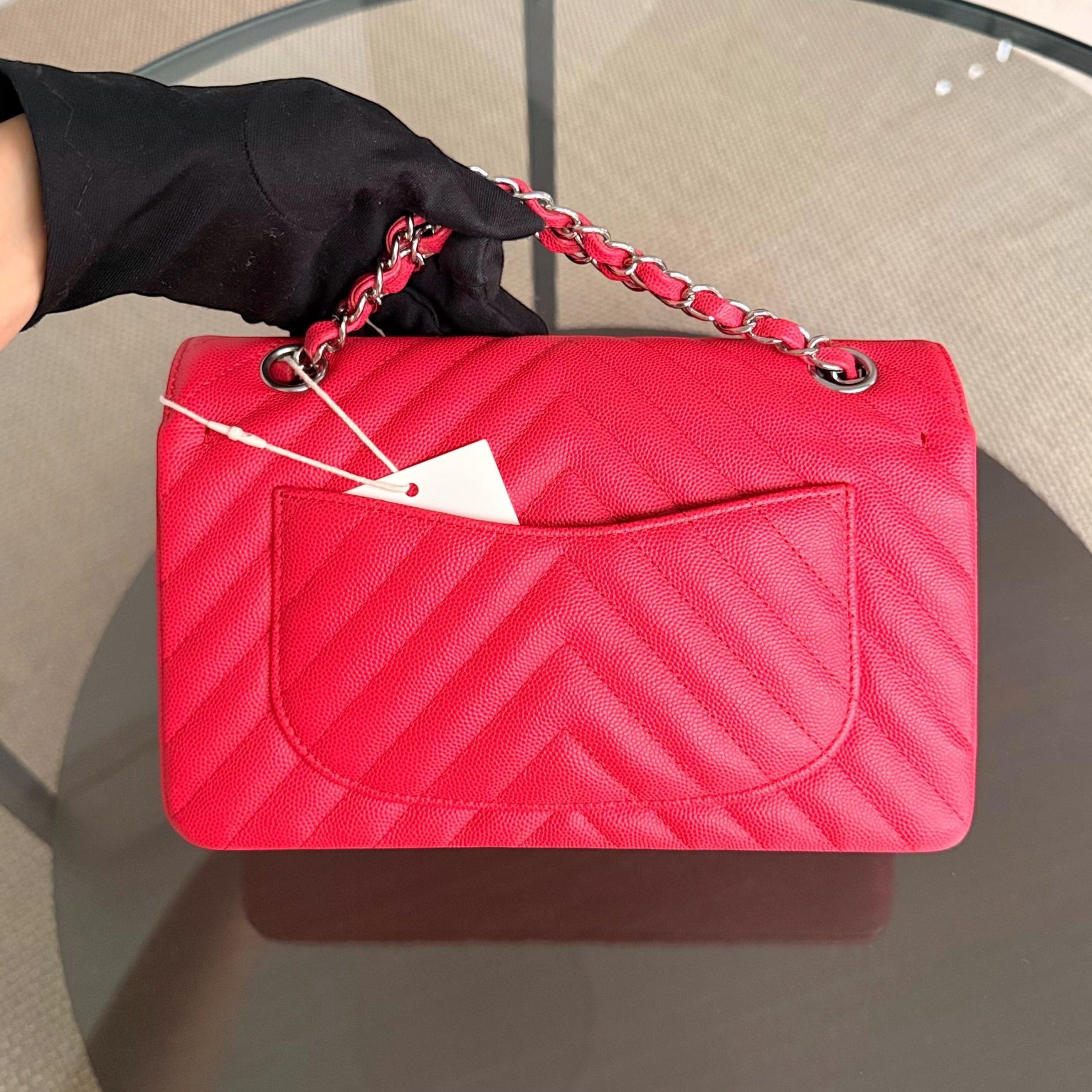 Chanel Classic Flap Small - Caviar 23CM Chevron Red Silver Hardware Series 25