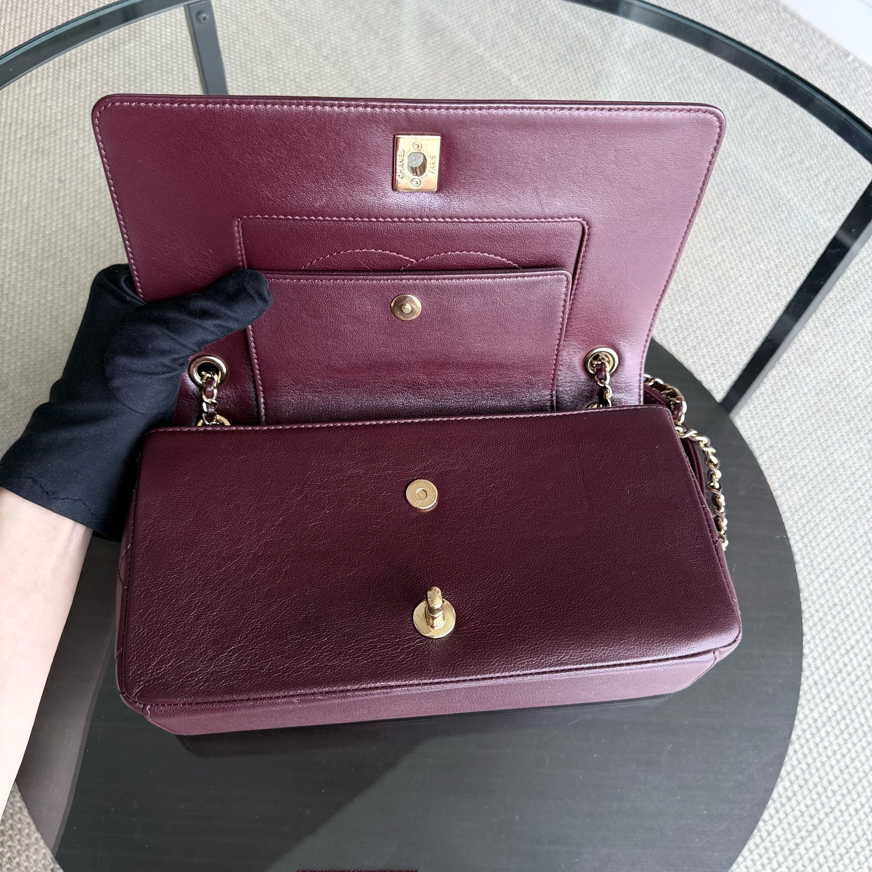 Chanel Mademoiselle Seasonal Flap - 25CM Quilted Lambskin Burgundy Gold Hardware Series 23