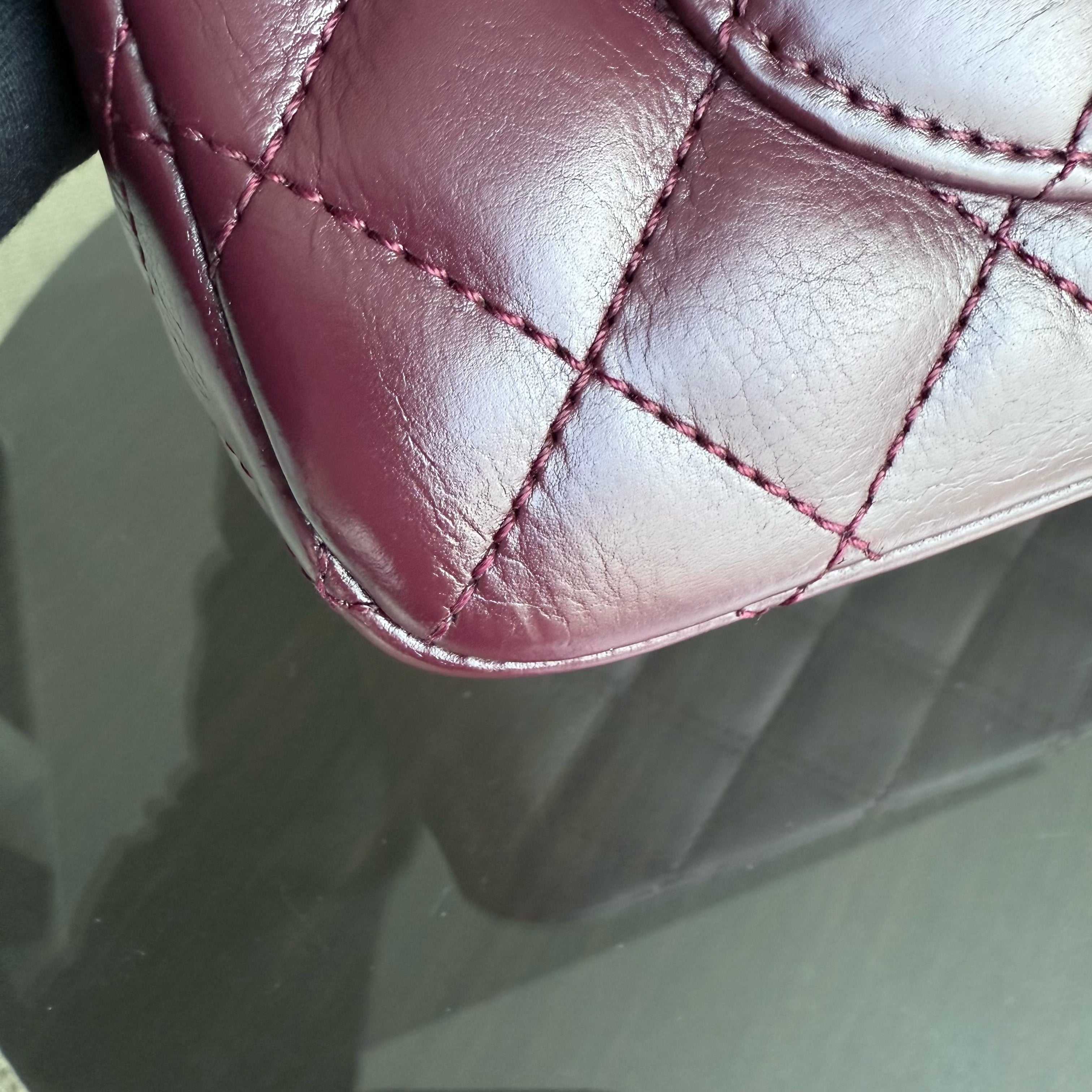 Chanel Classic Flap Rock The Corner - Quilted 20CM Calfskin Dark Burgundy Gold Hardware Series 24