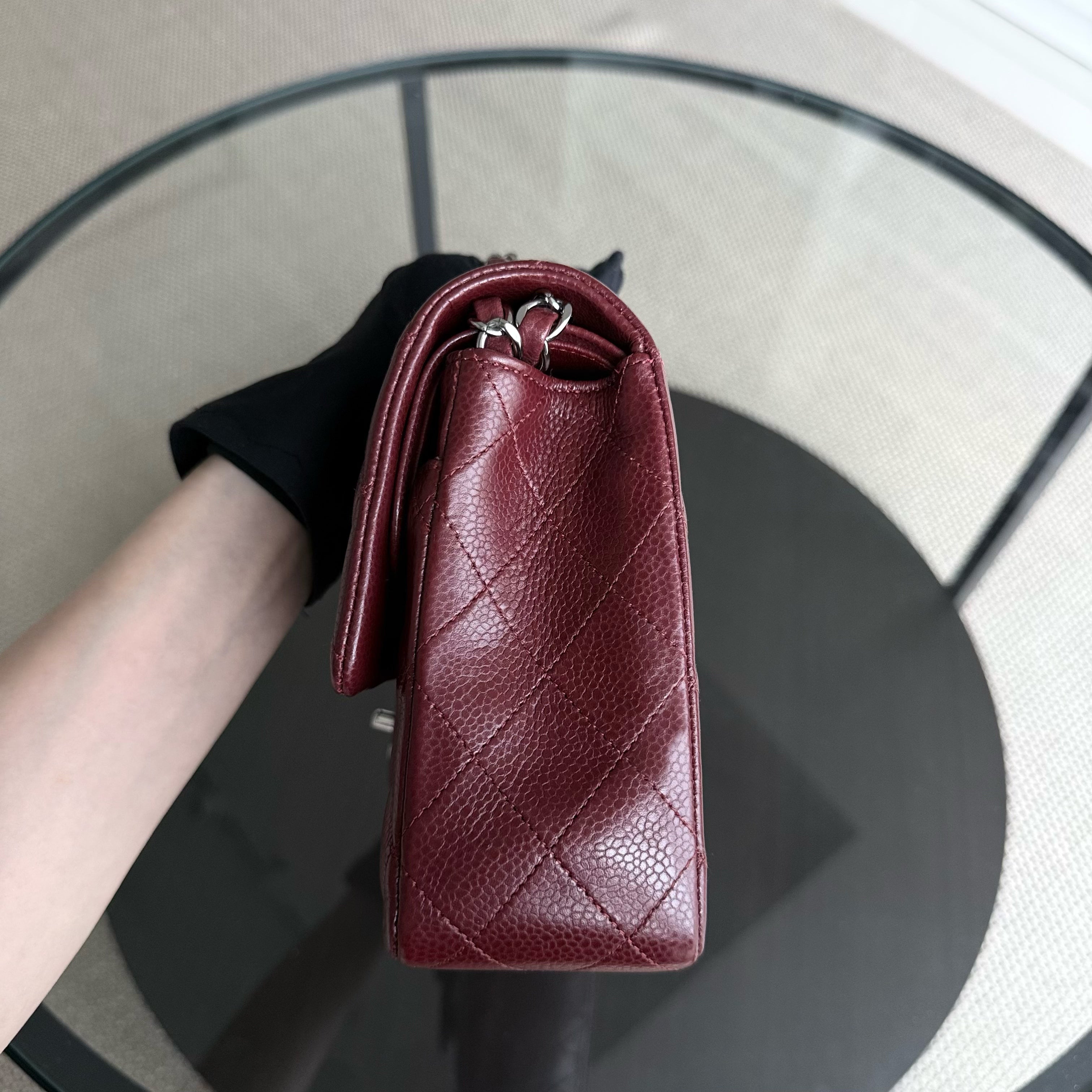 Chanel Classic Flap Medium - Caviar 25CM Quilted Burgundy Dark Red Silver Hardware Series 15