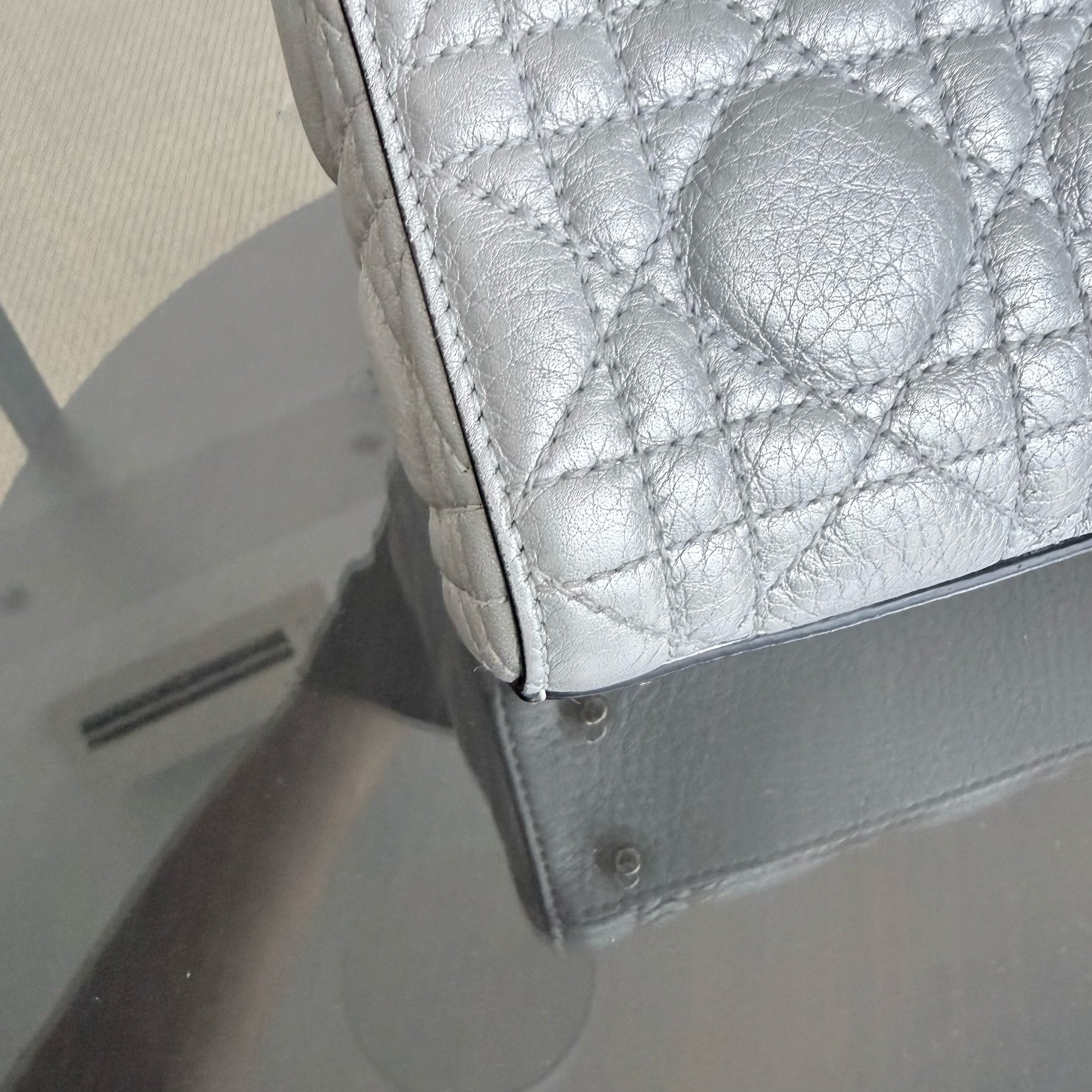 Dior Lady Mini - Cannage Caviar Gray Grey Gold Hardware
