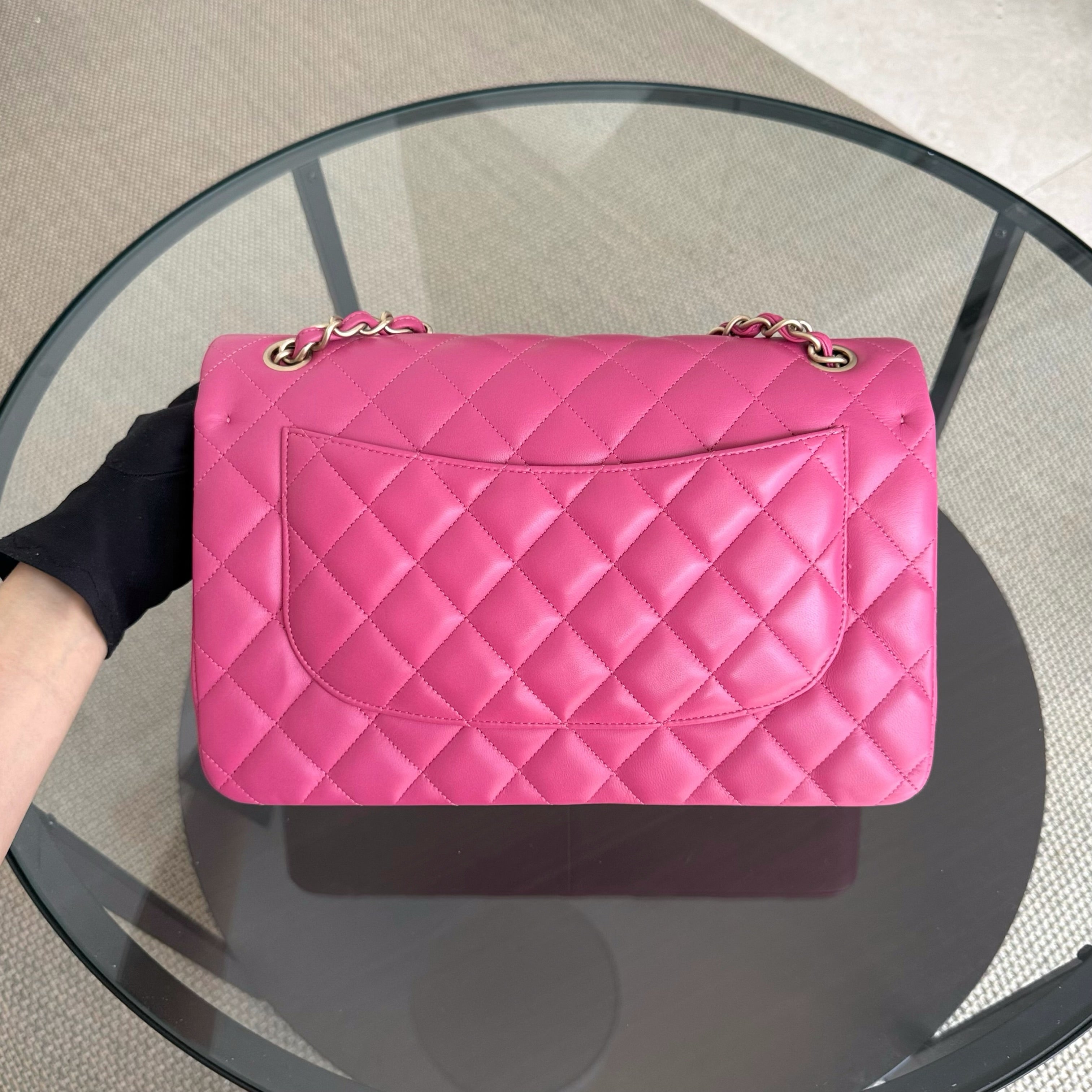 Chanel Classic Flap Jumbo - Double Flap 30CM Quilted Lambskin Pink Gold Hardware Series 17