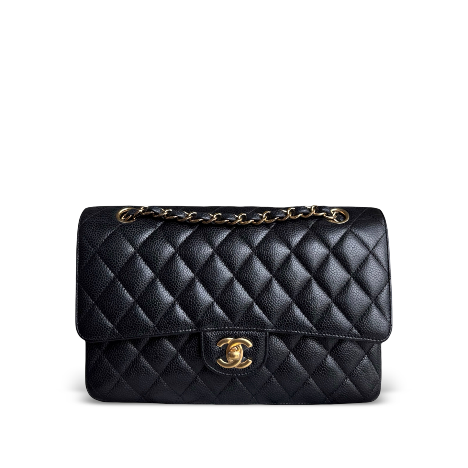 Chanel Classic Flap Medium - Caviar 25CM Quilted Grained Calfskin Black Gold Hardware Series 23