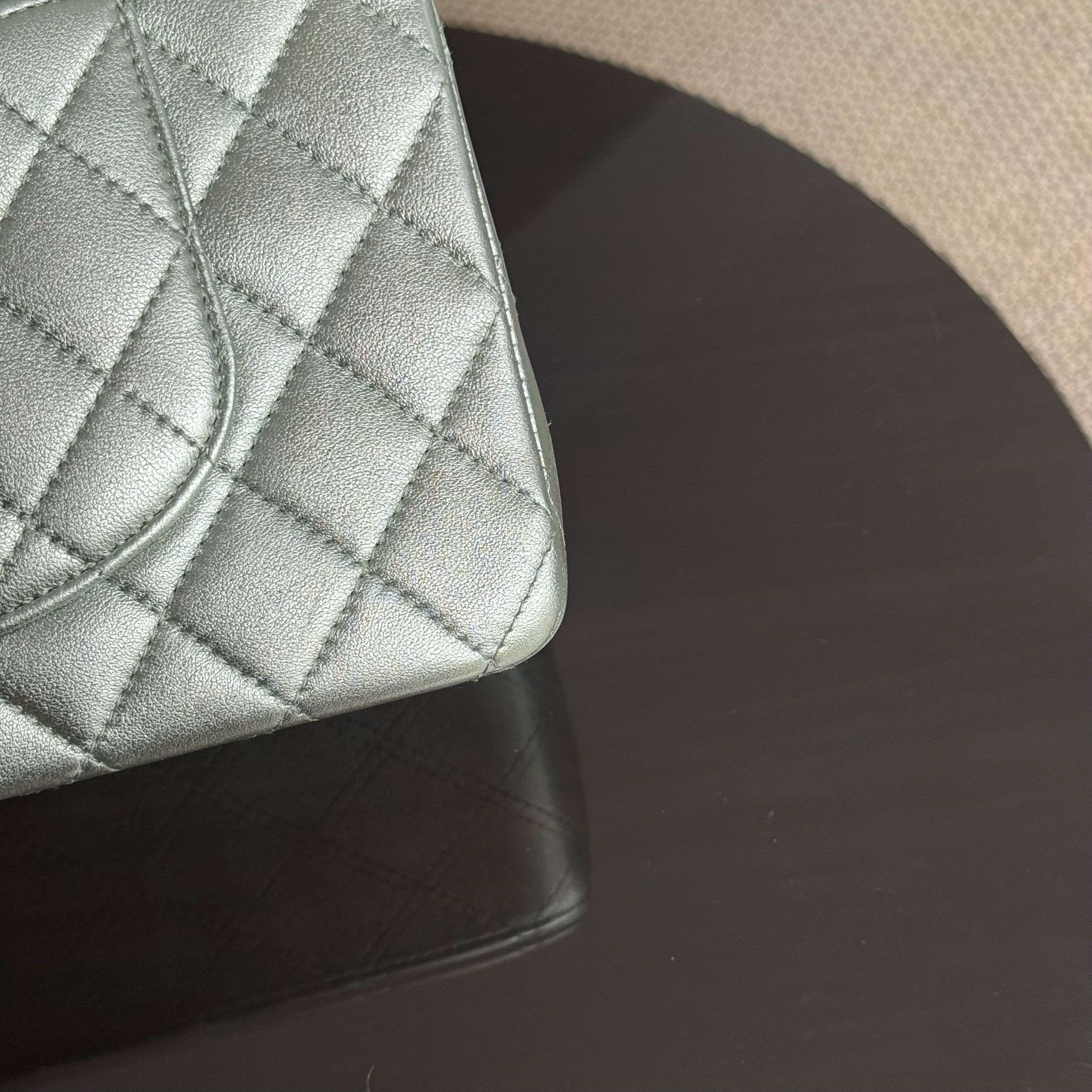 Chanel Classic Flap Medium - 25CM Quilted Lambskin Irridescent Light Green Silver Hardware Series 14