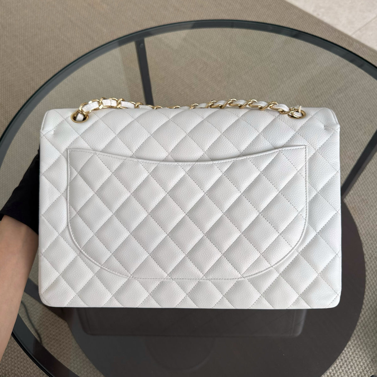 Chanel Classic Flap Maxi - Caviar 33CM Double Flap White Gold Hardware