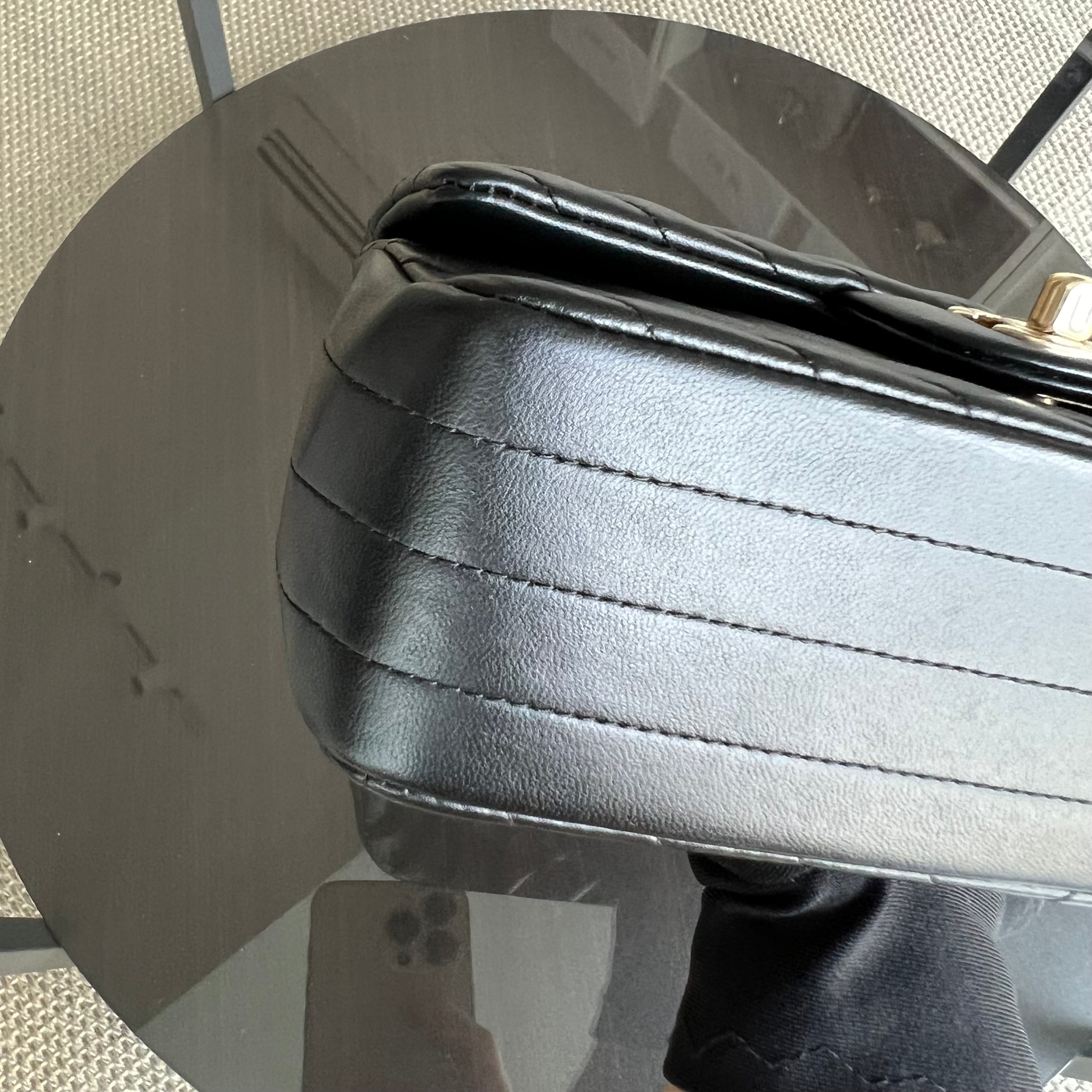 *Full Set, Receipt* Mini Rectangular Double Flap 20CM Chevron Lambskin Black GHW No 24