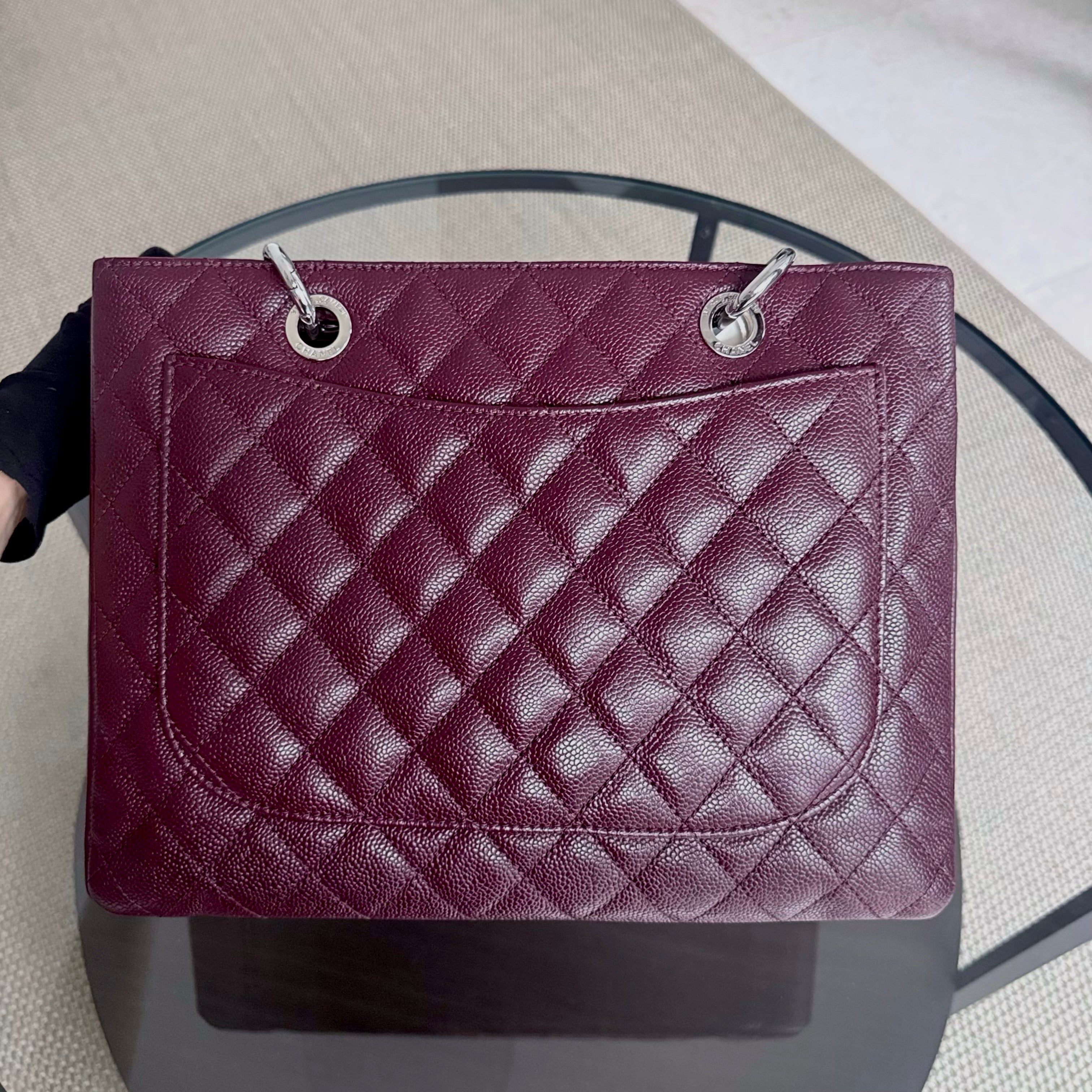 Chanel GST Grand Shopping Tote - Burgundy Caviar Quilted Silver Hardware Series 19