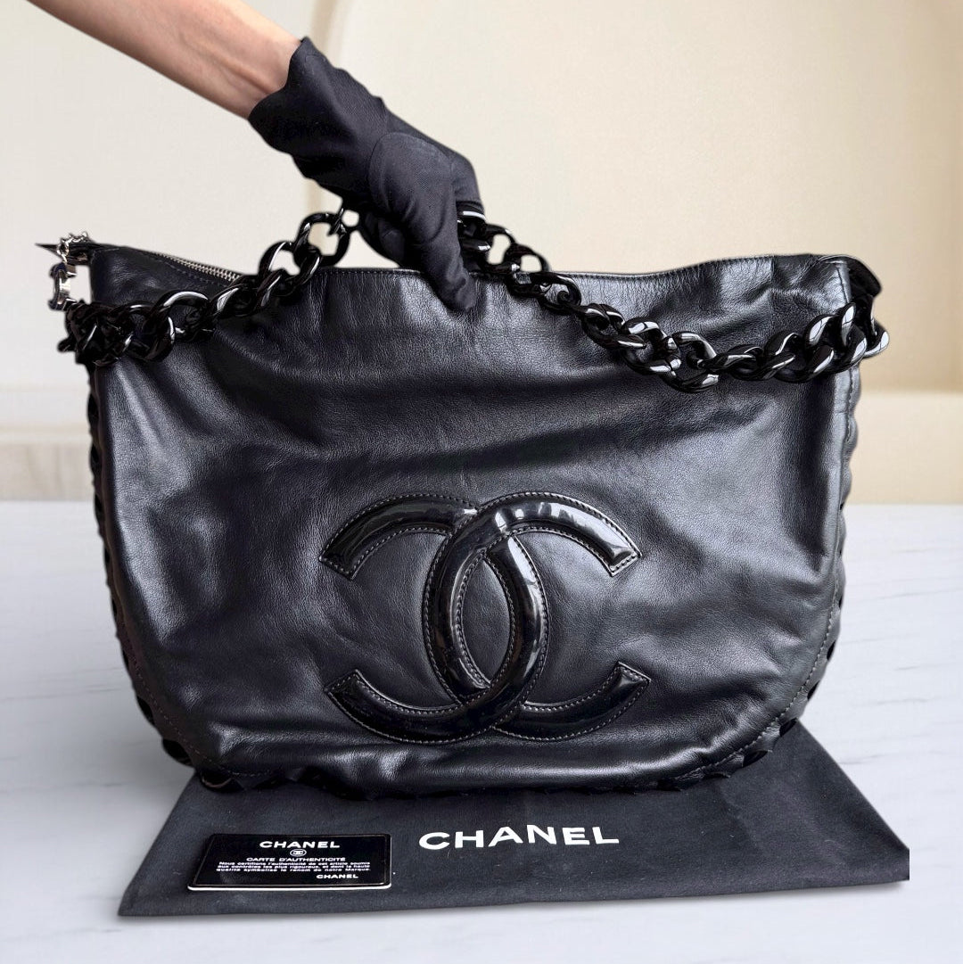 Chanel Shopping Tote - Calfskin Quilted Black Gold Hardware Series 11