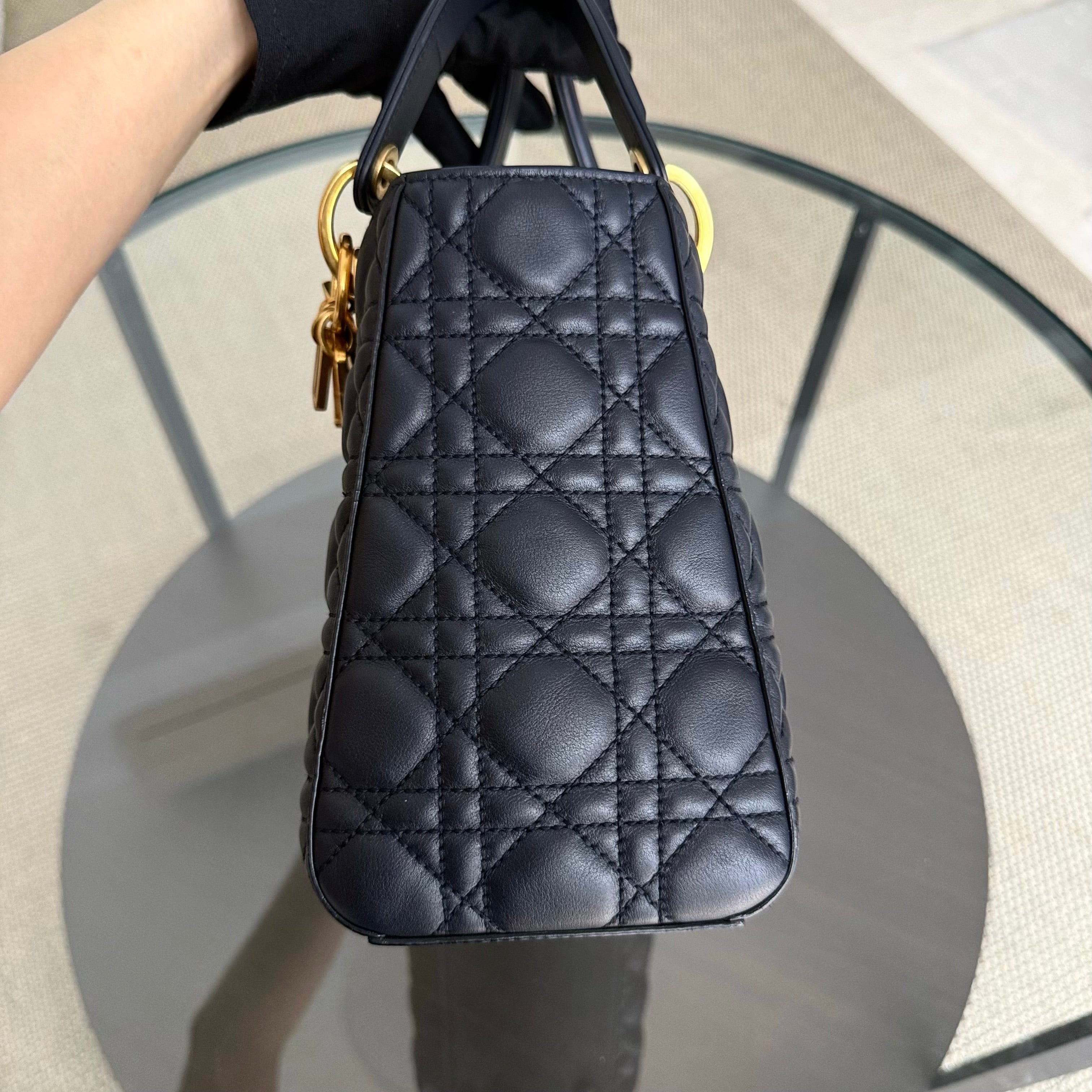 Dior Lady Medium Flap - Cannage Calfskin Midnight Blue Gold Hardware