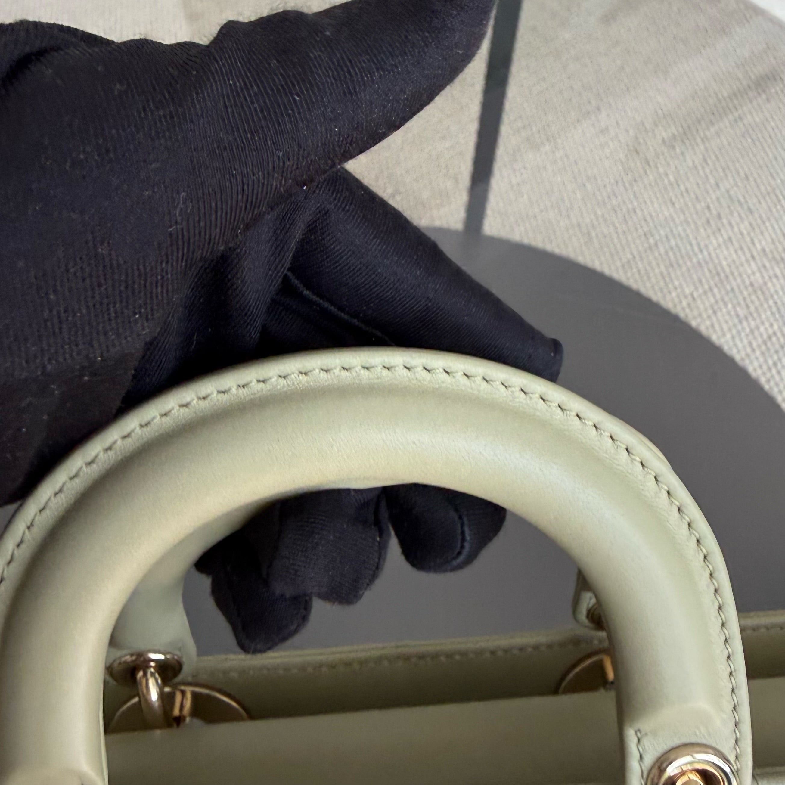 Dior D-Joy Medium - Cannage Lambskin Lime Gold Hardware