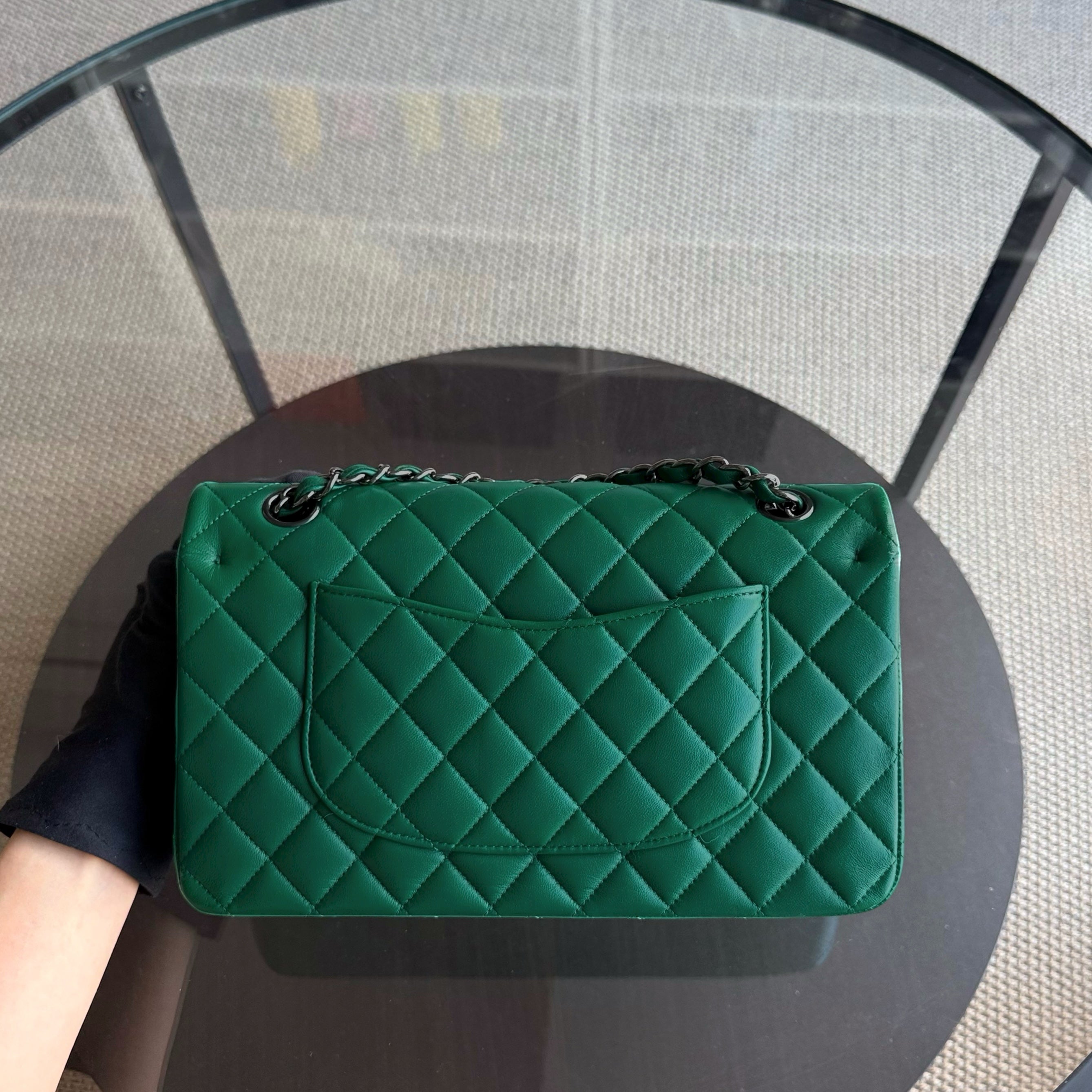 Chanel Classic Flap Medium - 25CM Quilted Lambskin Dark Green Silver Hardware Series 23