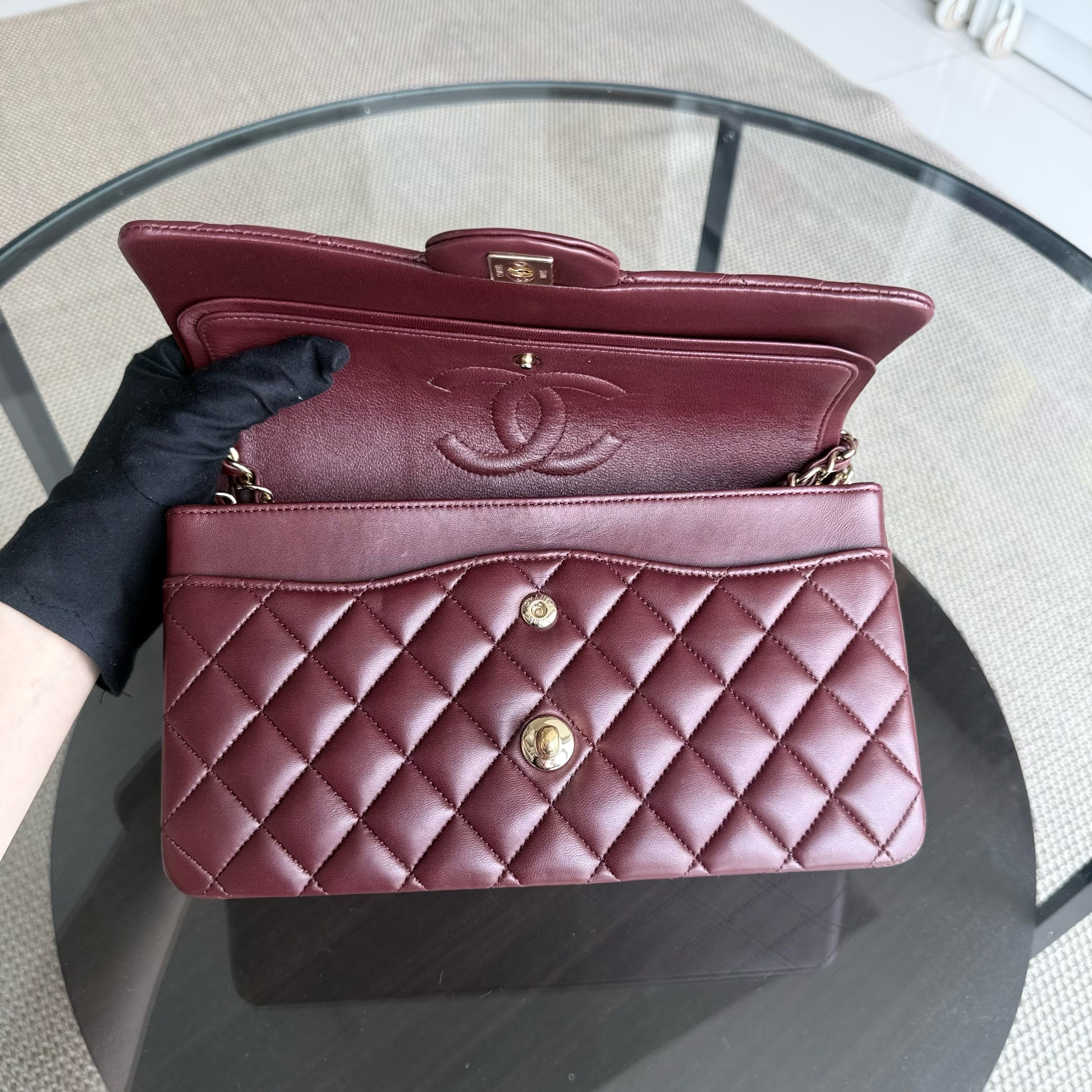 Chanel Classic Flap Medium - 25CM Quilted Lambskin Burgundy Dark Red Gold Hardware Series 21