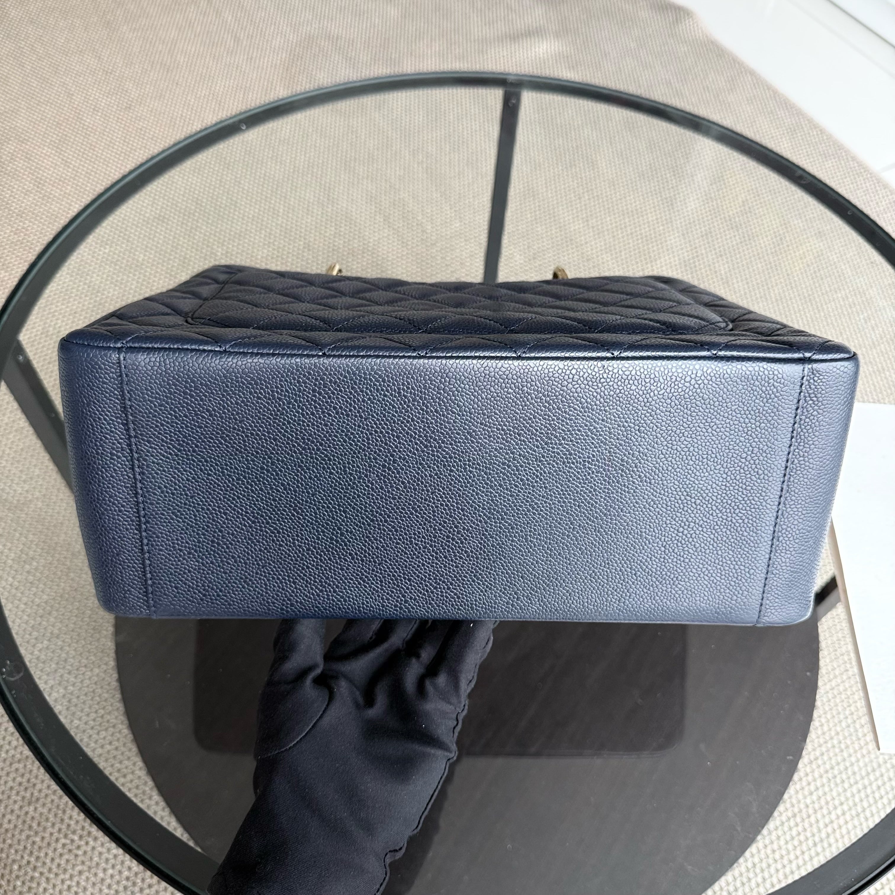 Chanel GST Grand Shopping Tote - Caviar Quilted Grained Calfskin Dark Navy Blue Gold Hardware Series 19