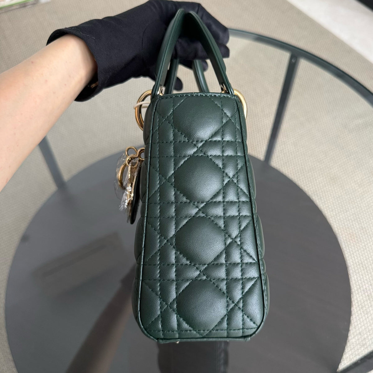 Dior Lady Small Flap - Cannage Lambskin Dark Green Gold Hardware