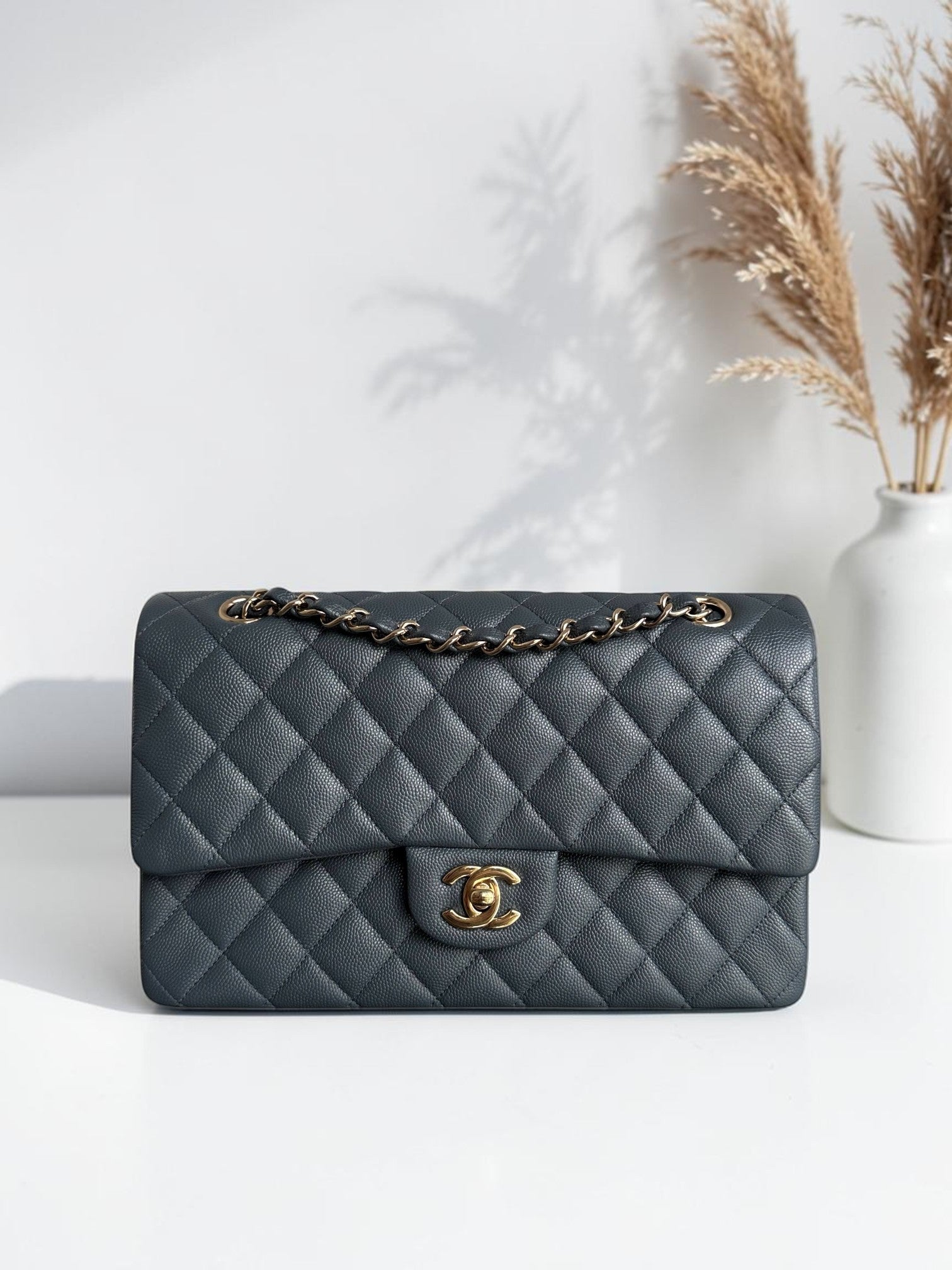 Chanel Classic Flap Medium - 25CM Quilted Caviar Dark Gray Gold Hardware Series 26