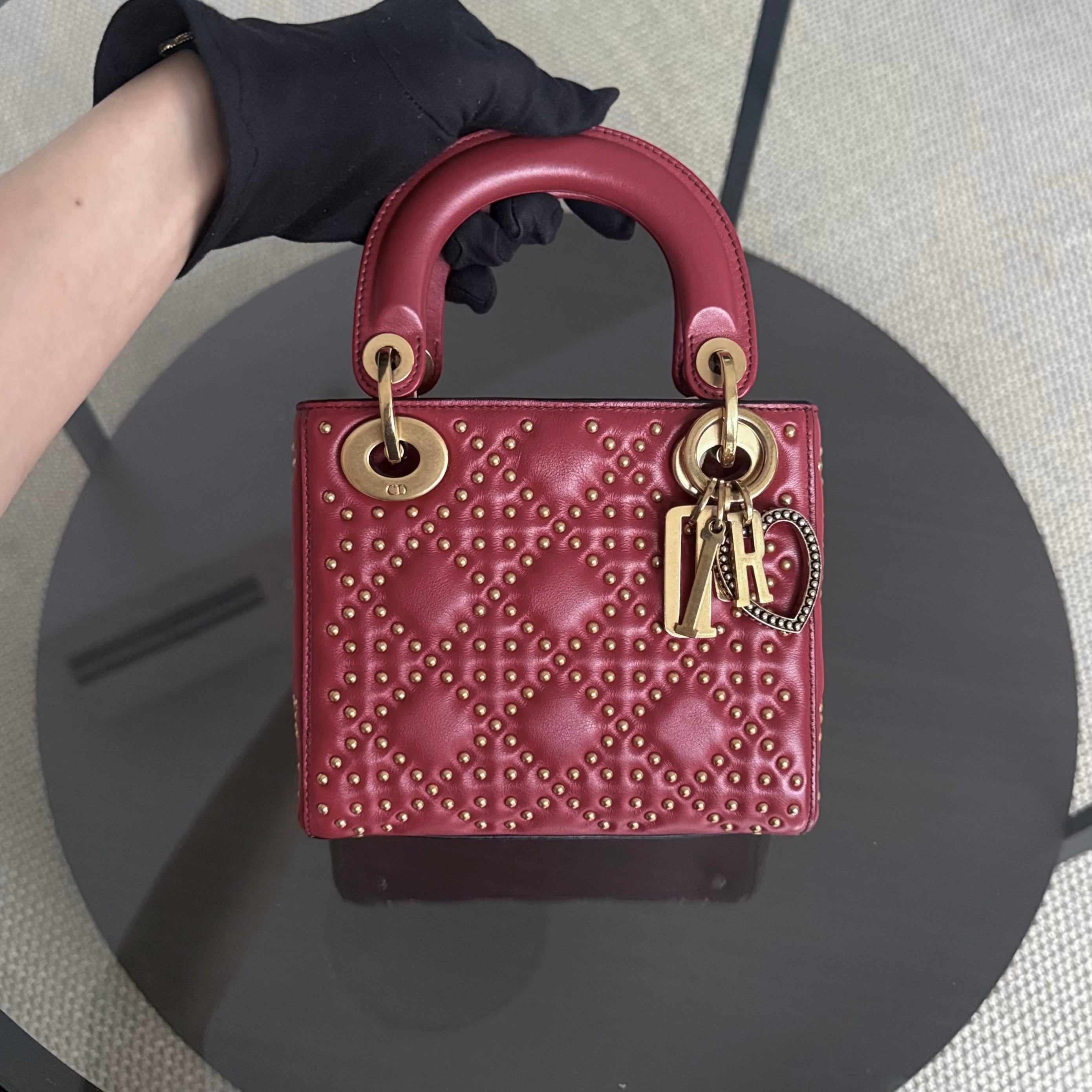 Dior Lady Mini - Valentine Studded Red Golden Hardware