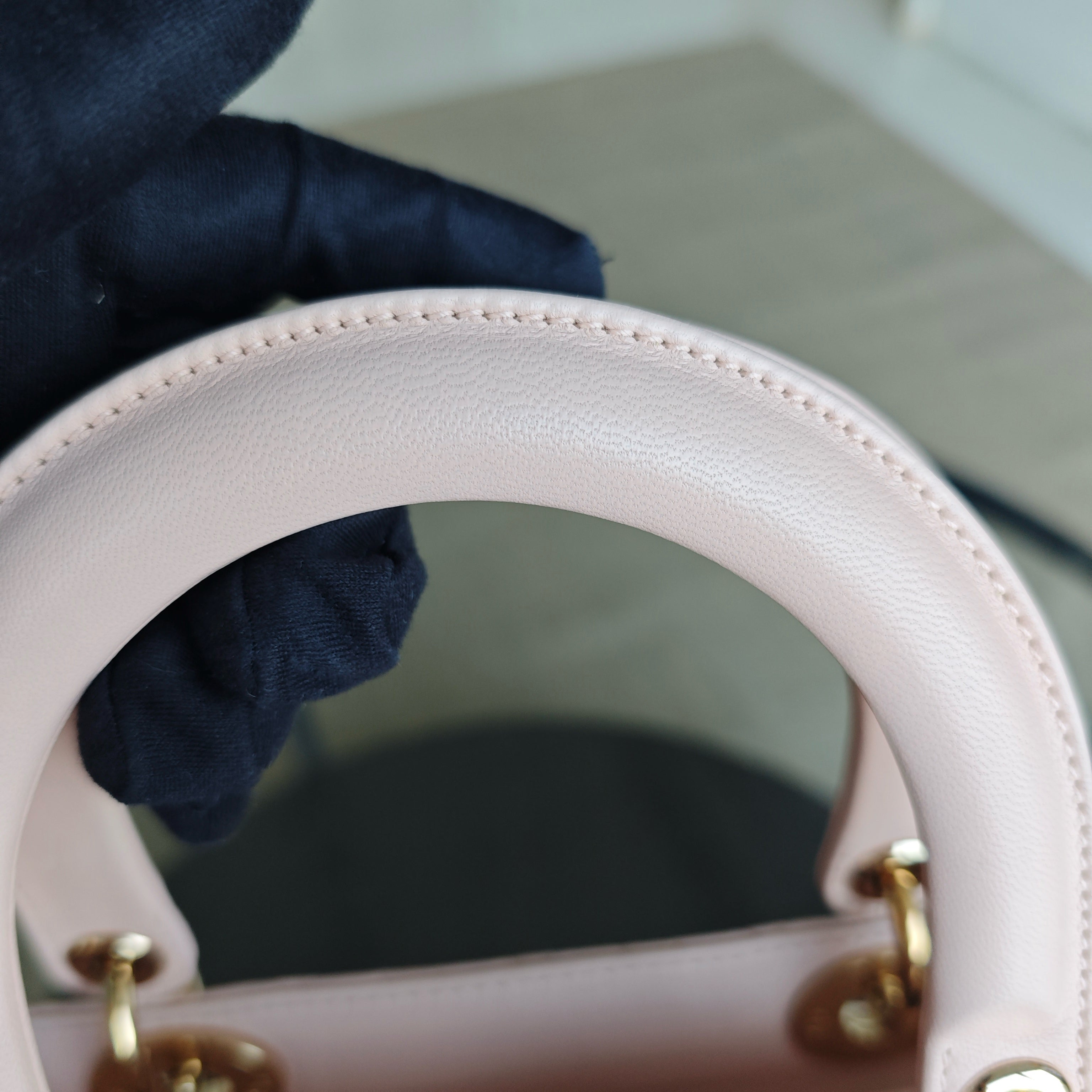 Dior Lady Large - Cannage Lambskin Light Pink Gold Hardware