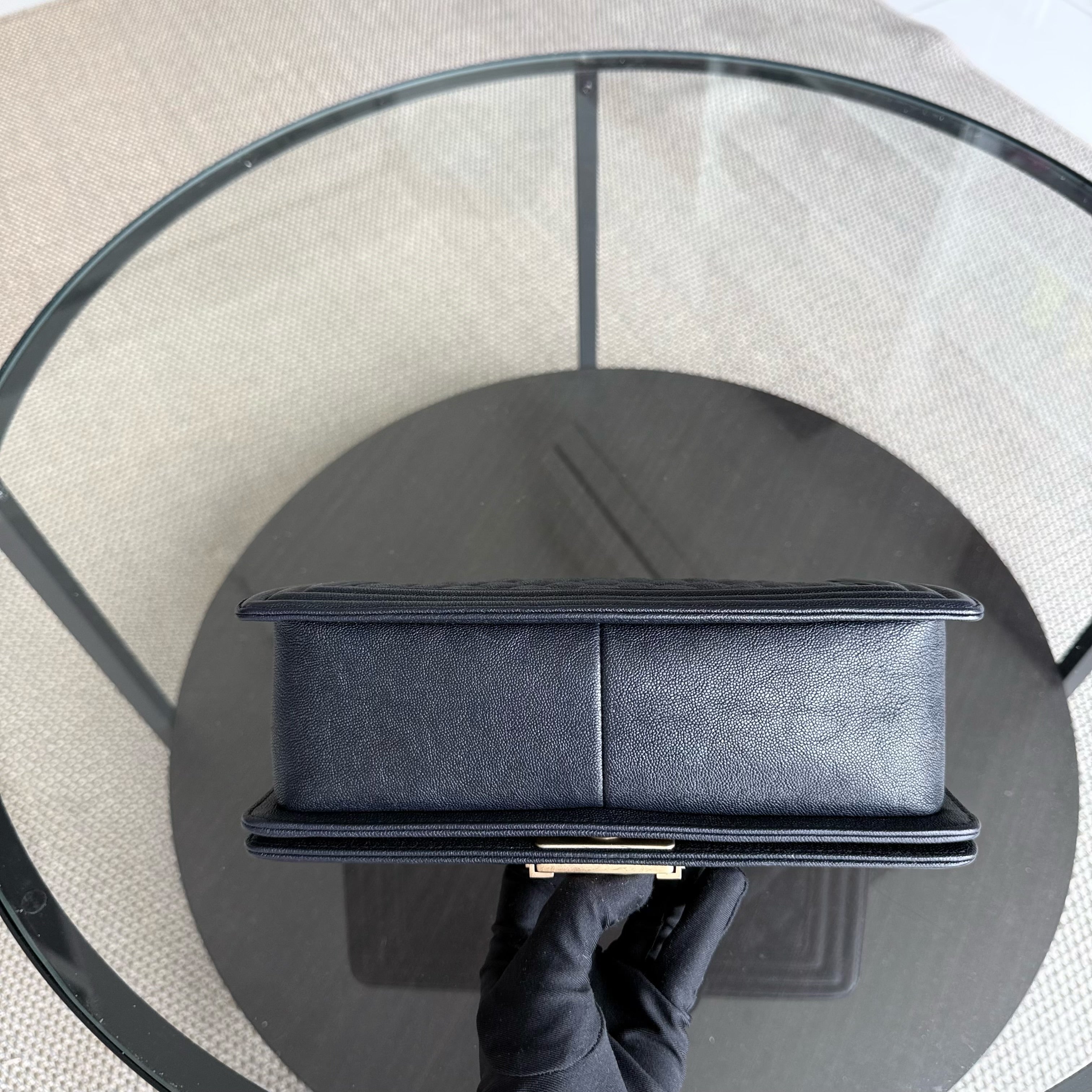 Chanel Boy Medium - Caviar 25CM Quilted Midnight Dark Blue Gold Hardware Series 26