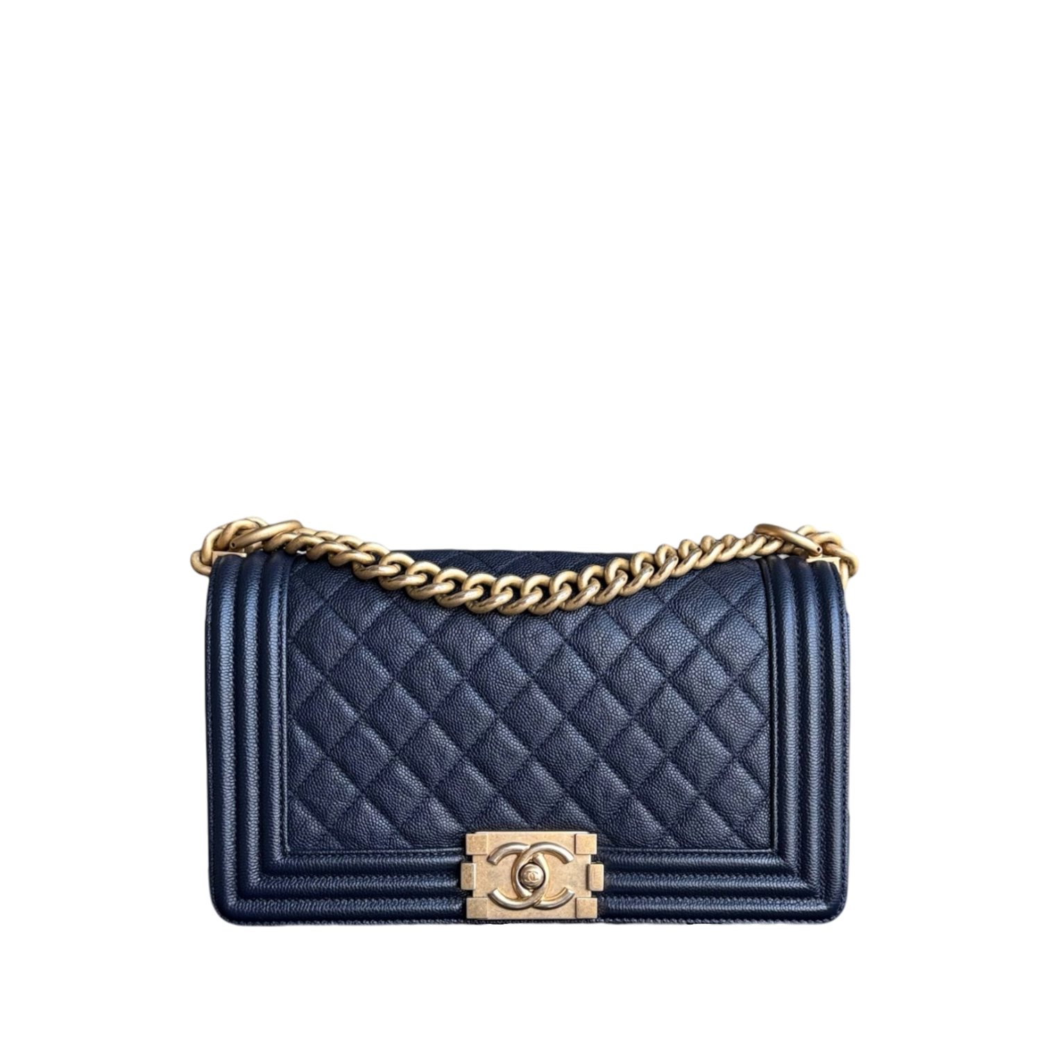 Chanel Boy Medium - Caviar 25CM Quilted Dark Blue Gold Hardware Series 25