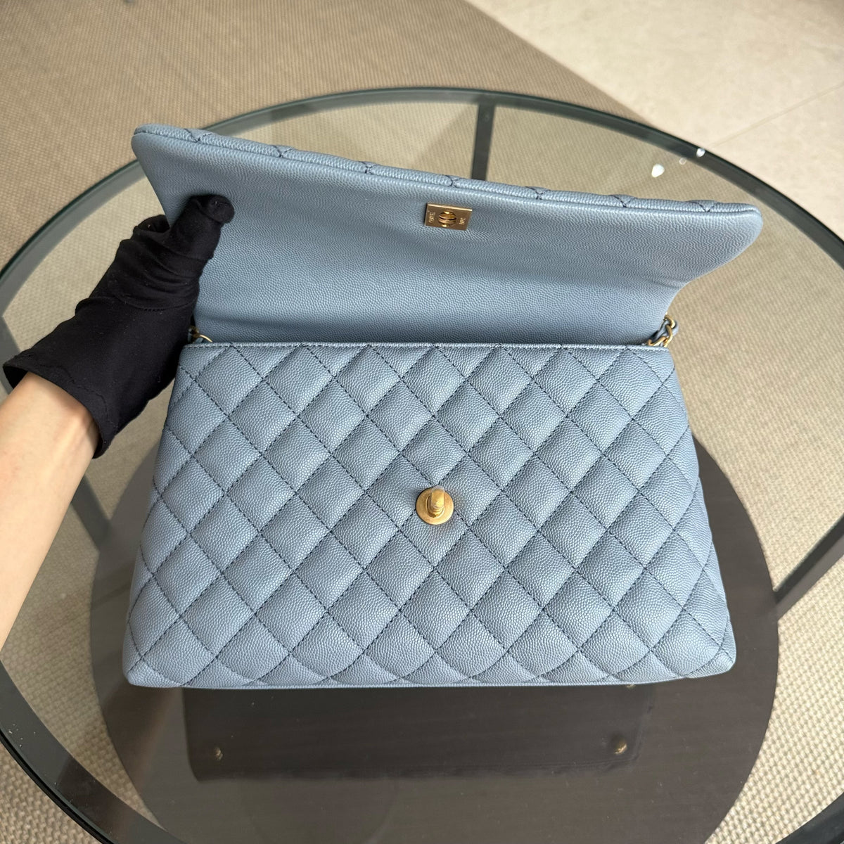 Chanel Coco Handle Medium - Caviar 29CM Quilted Sky Blue Gold Hardware Series 27