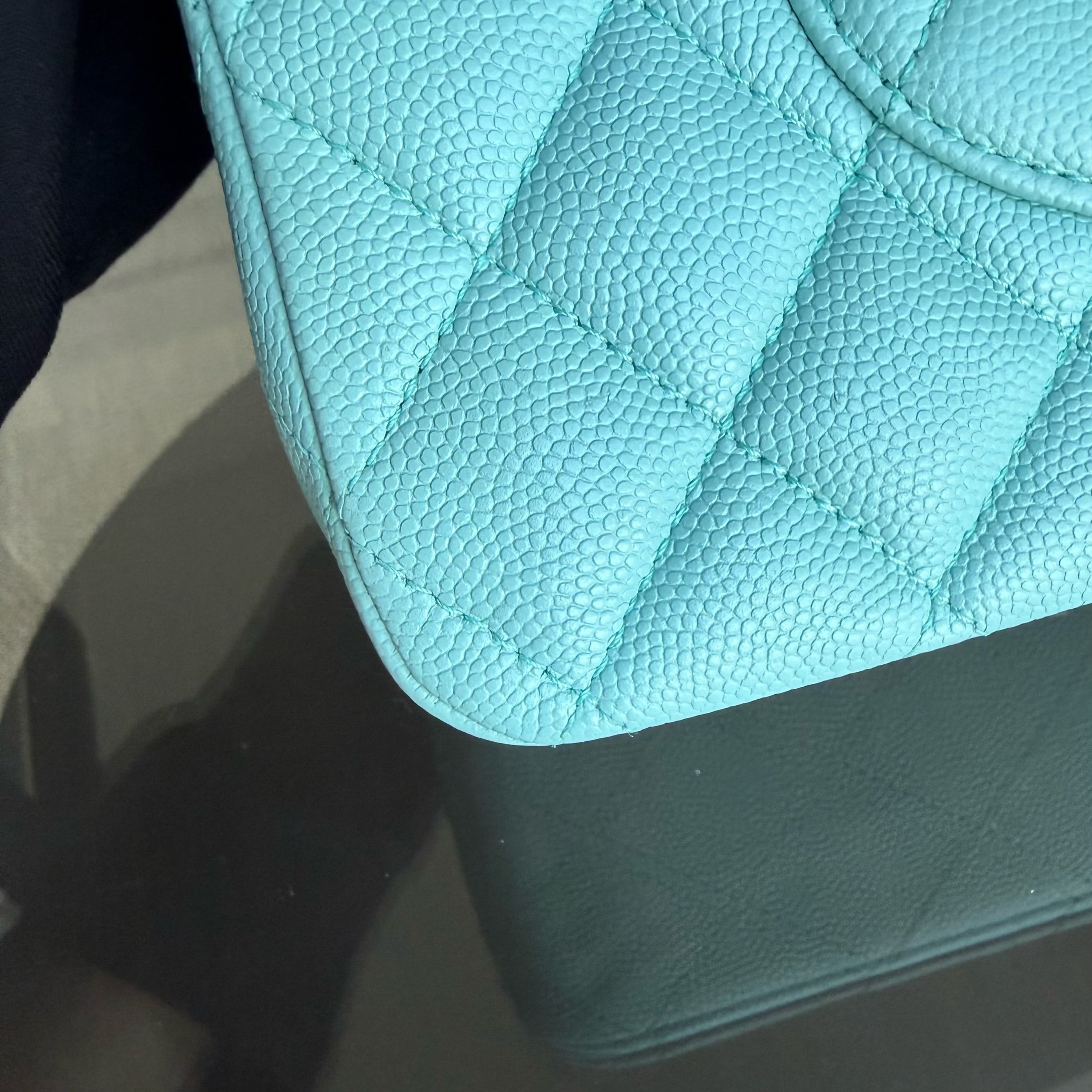 Chanel Classic Flap Medium - Caviar 25CM Quilted Tiffany Light Blue Gold Hardware Series 26