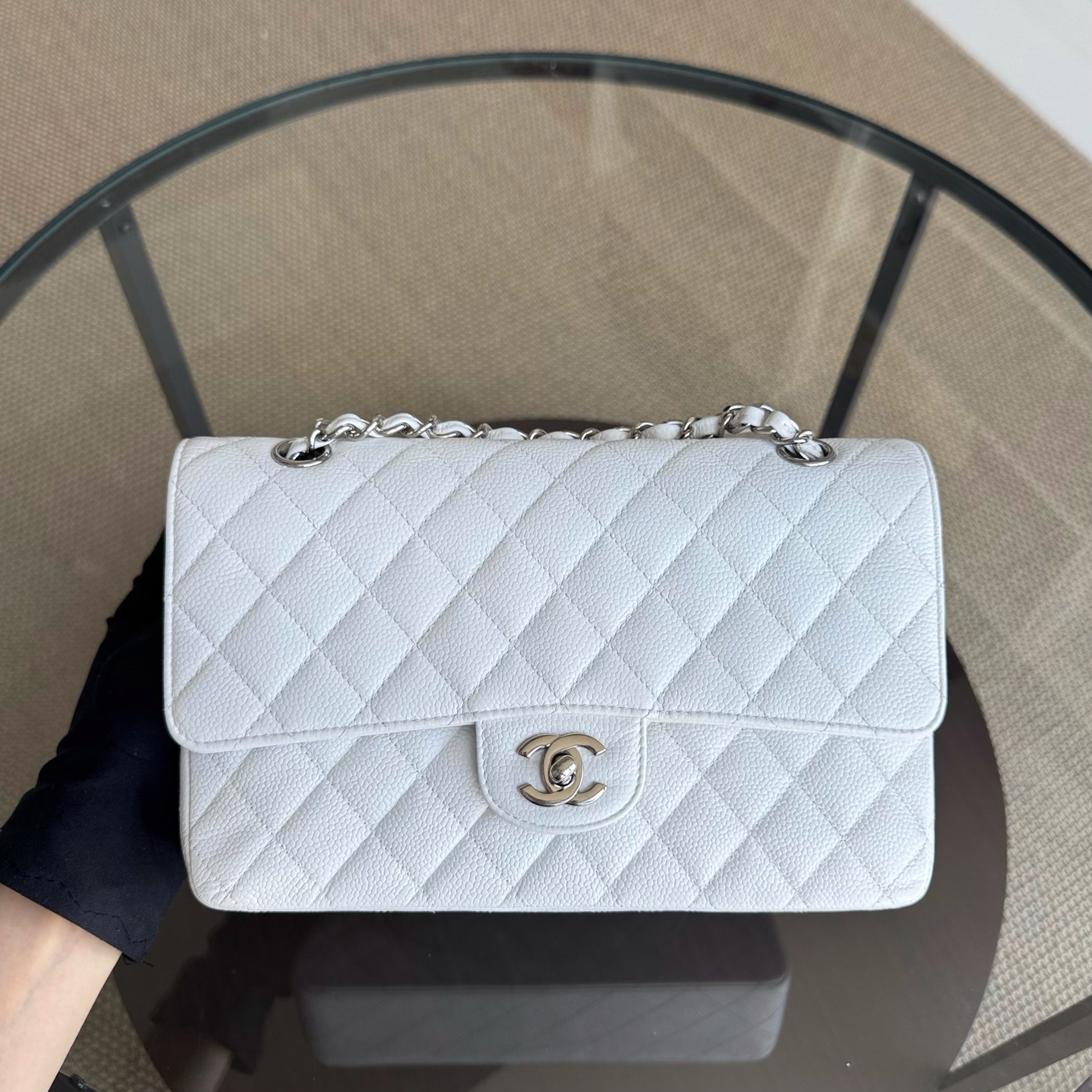 Chanel Classic Flap Medium - Caviar Quilted Grained Calfskin White Silver Hardware Series 15