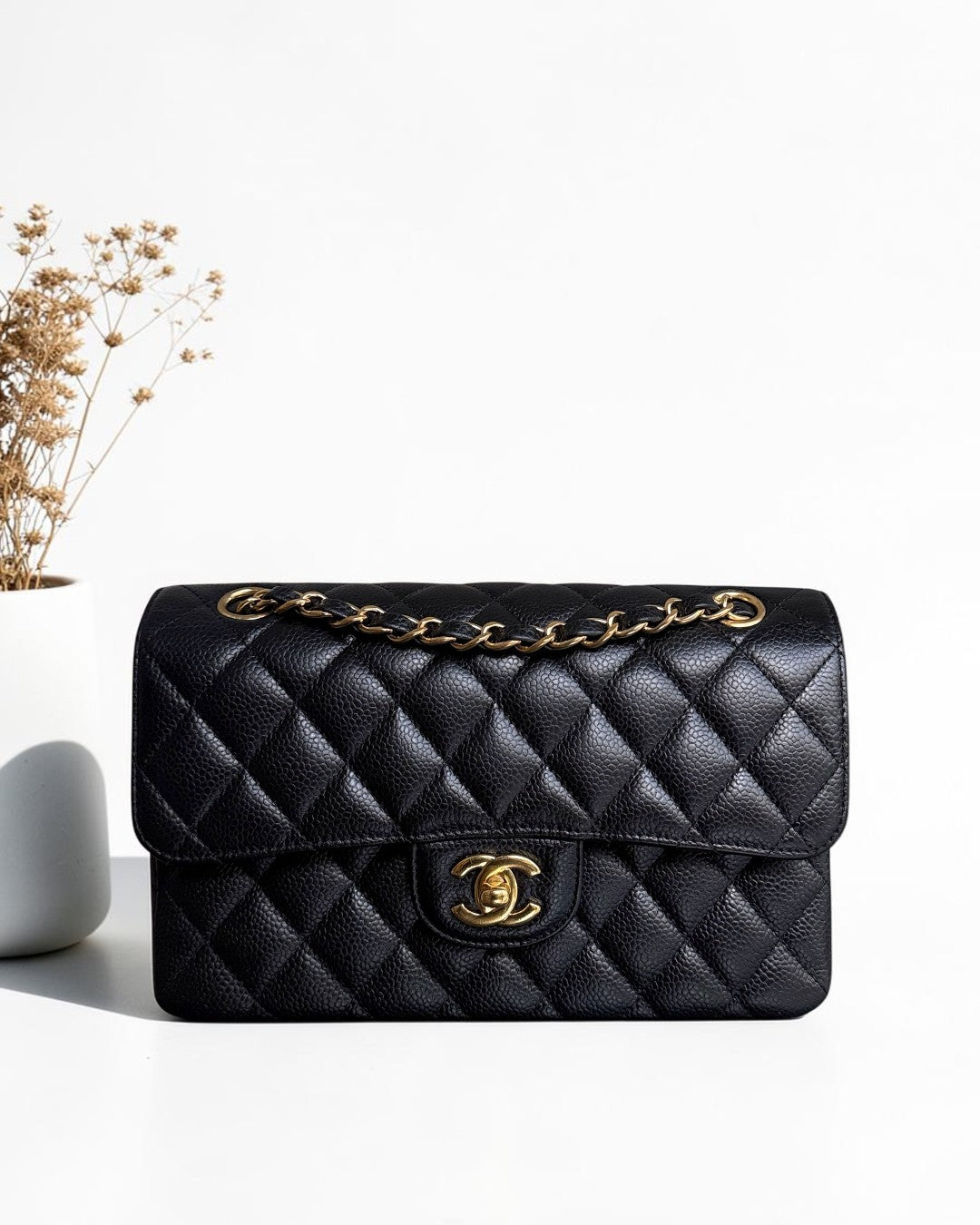 Chanel Classic Flap Small - Caviar 23CM Quilted Black Gold Hardware Series 25