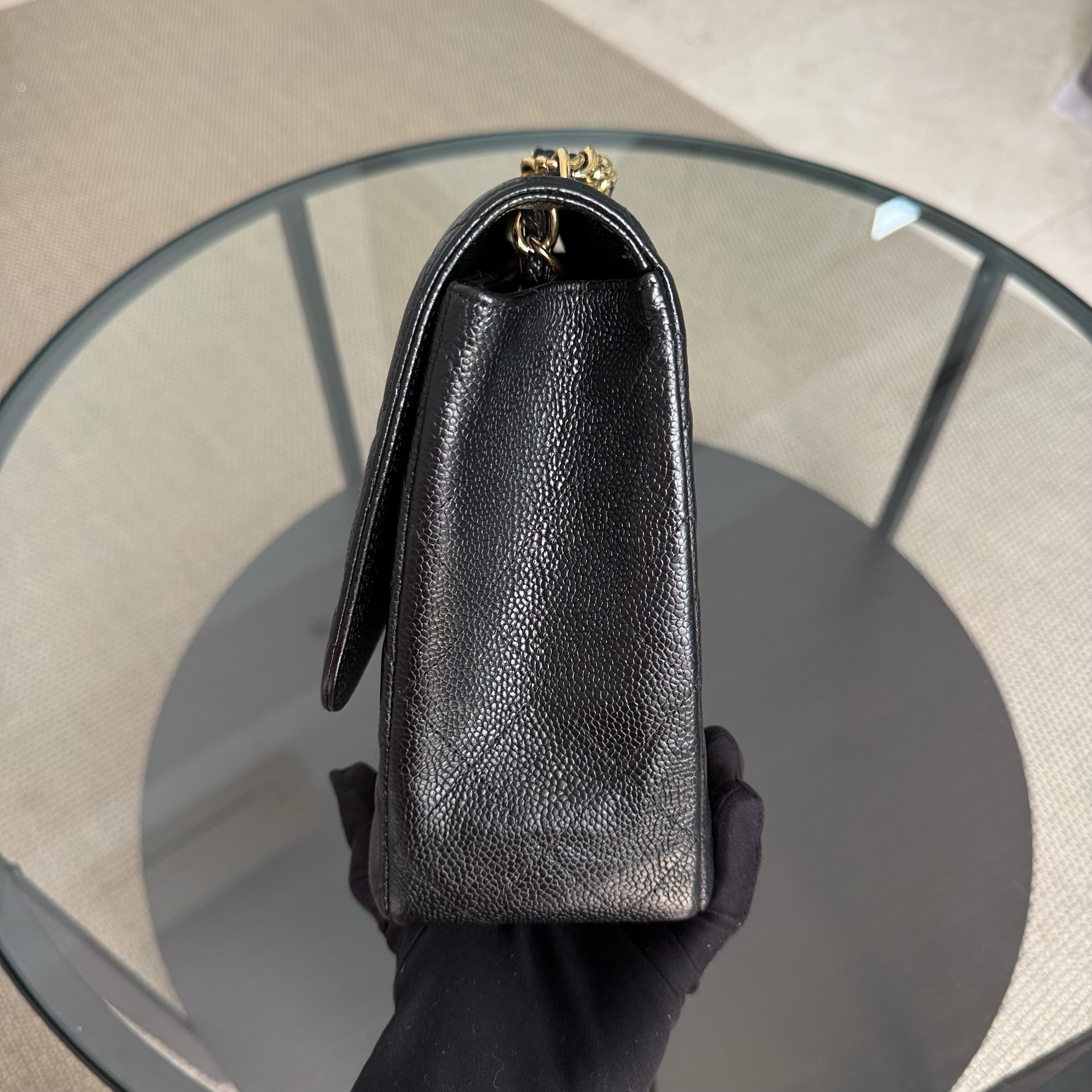 Chanel Classic Flap Jumbo - Caviar 30CM Single Flap Quilted Black 24K Gold Hardware Series 12
