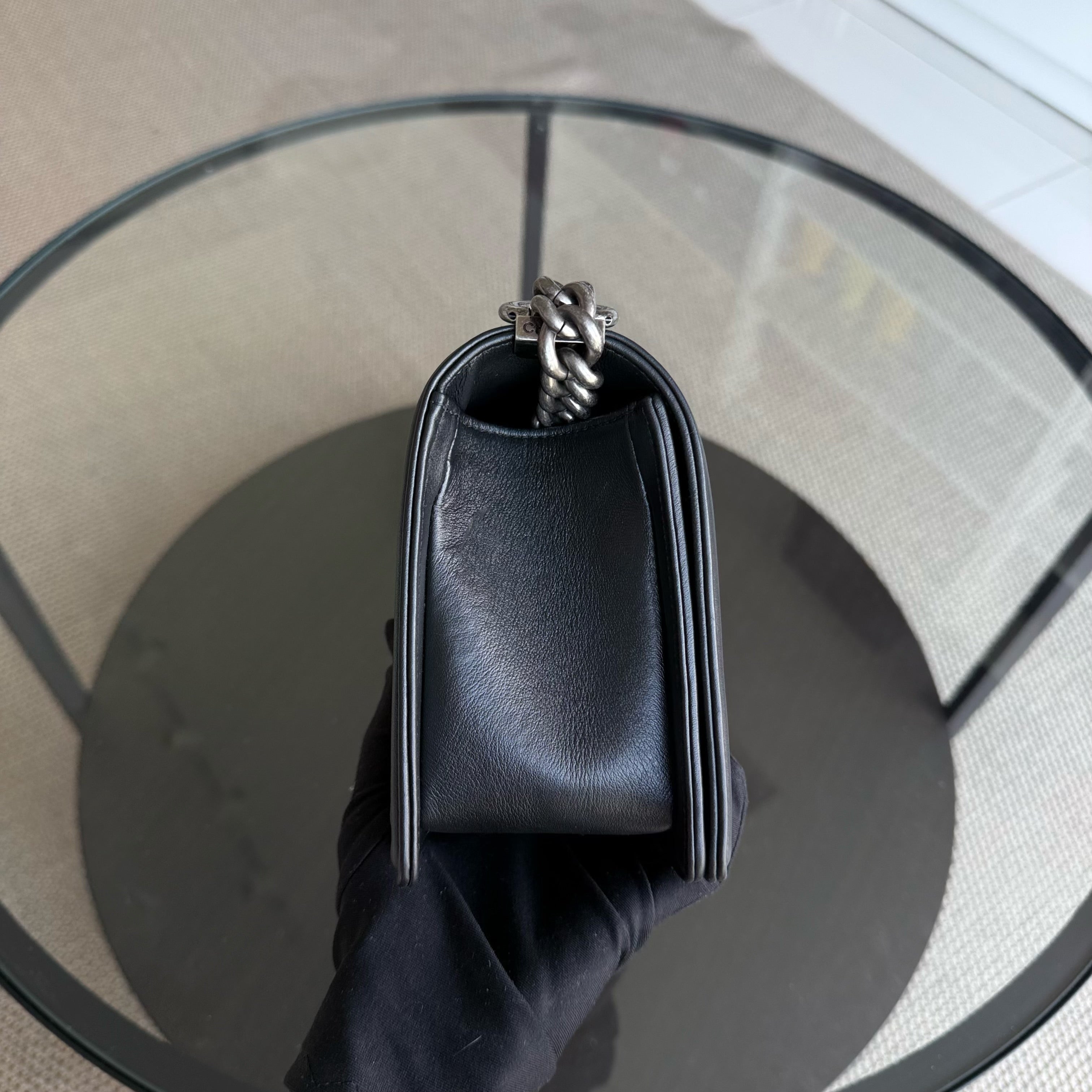 Chanel Boy Medium - 25CM Quilted Calfskin Black Ruthenium Silver Hardware Series 20