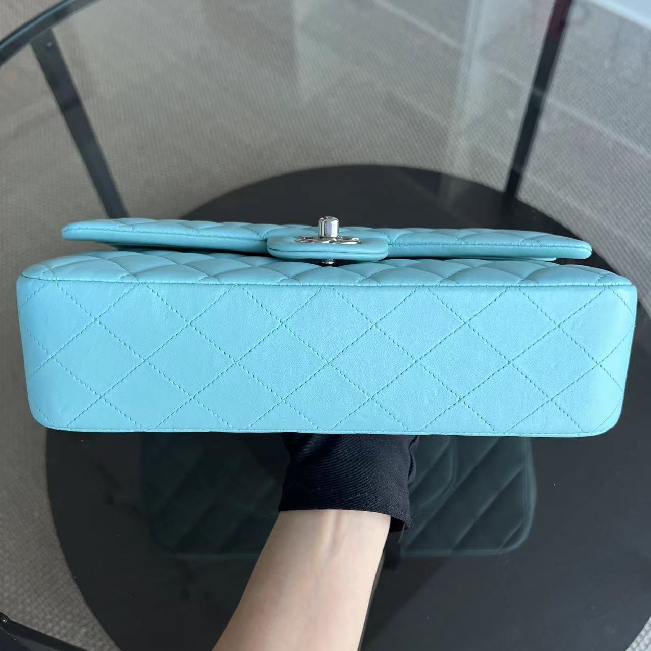 Chanel Classic Flap Medium - 25CM Quilted Lambskin Light Blue Silver Hardware Series 27