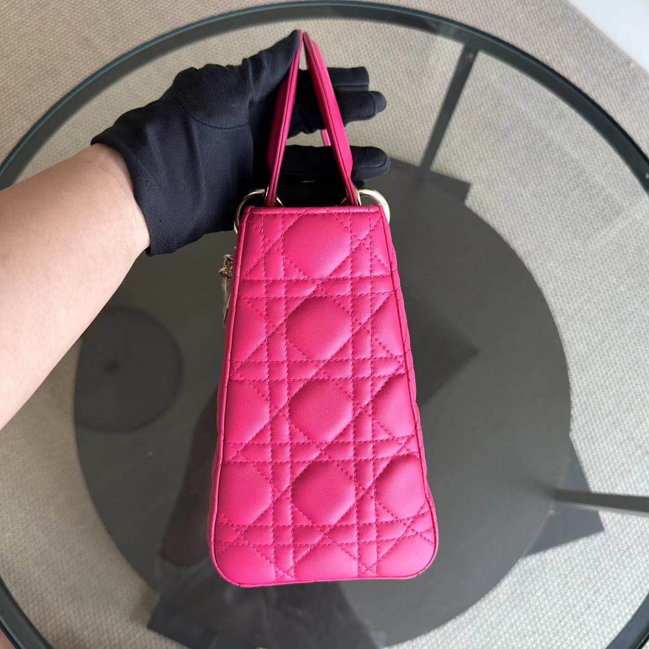 Lady Medium Cannage Lambskin Hot Pink GHW