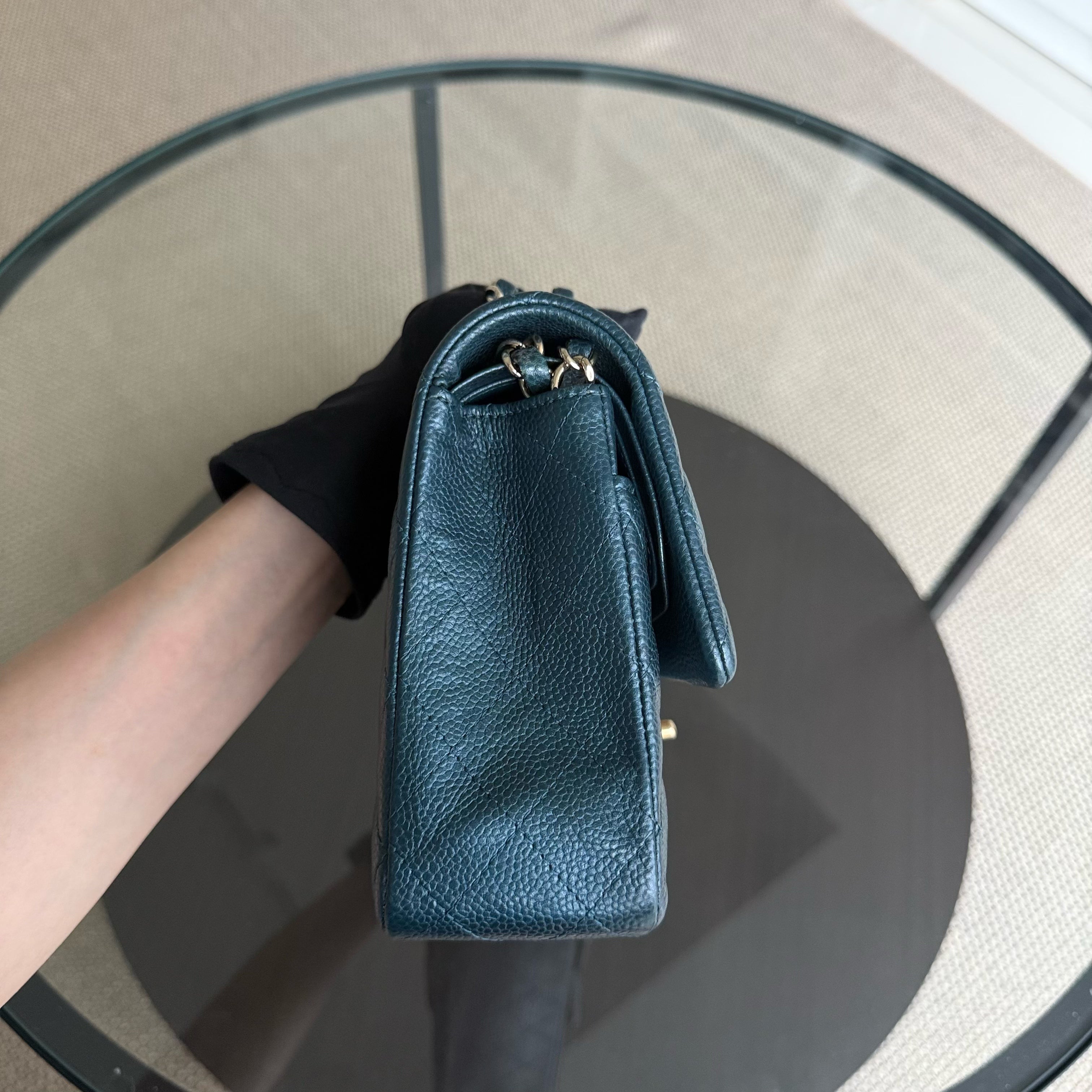 Chanel Classic Flap Medium - Caviar 25CM Quilted Iridescent Dark Blue Gold Hardware Series 25